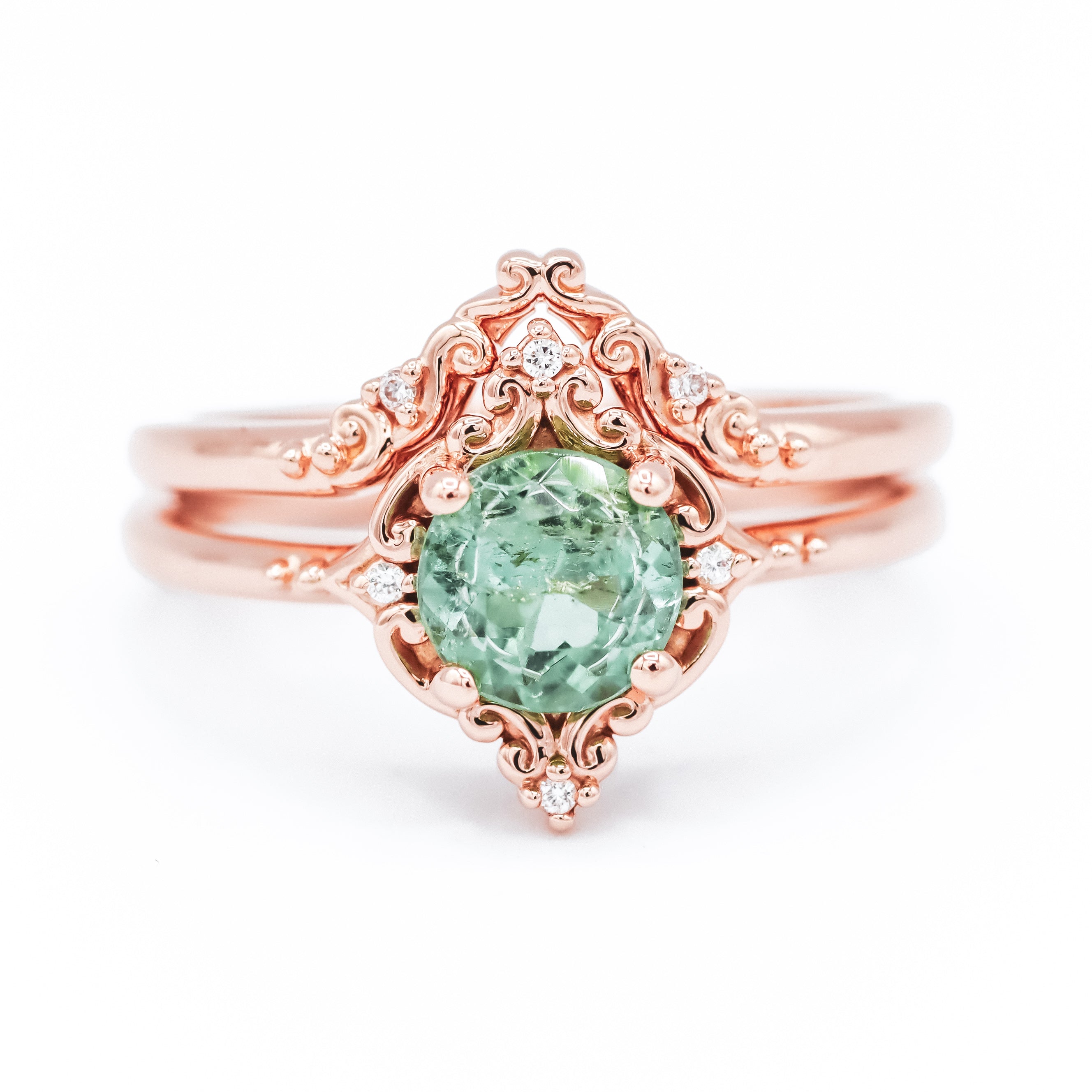 Custom Rose Gold Green Tourmaline Wedding Set