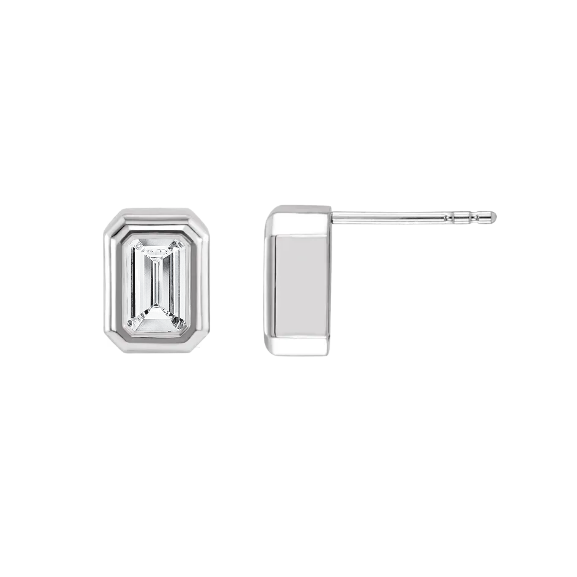 Sterling Silver 0.50CTW. Emerald Cut Lab-Grown Diamond Bezel-Set Stud Earrings