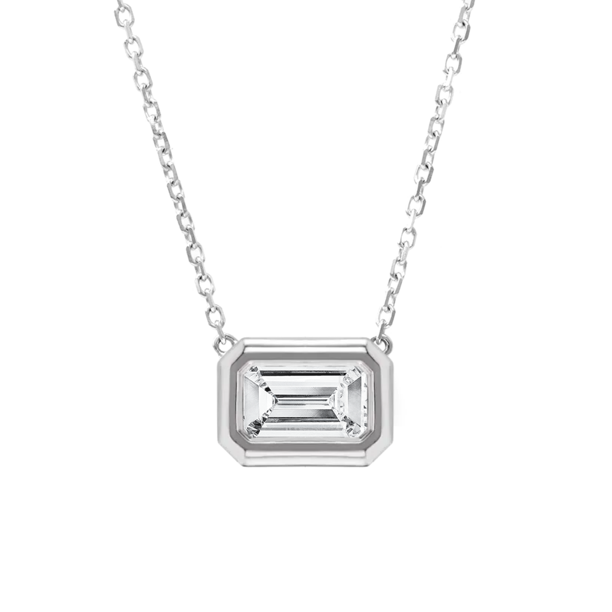 Sterling Silver 0.5CT. Emerald-Cut Lab-Grown Diamond Bezel Solitaire Necklace