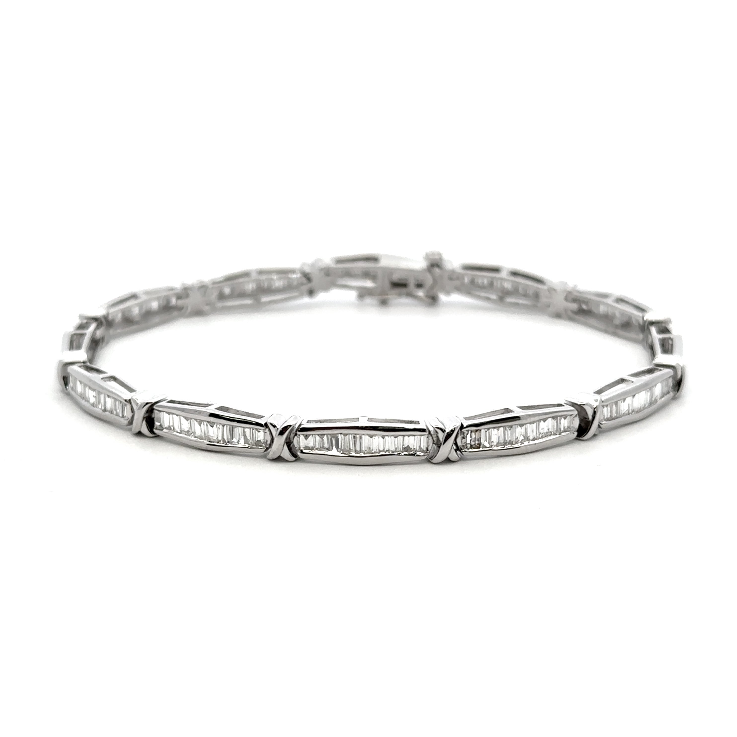 Sterling Silver 2CTW. Lab-Grown Diamond Baguette Fancy Link 7.5" Tennis Bracelet