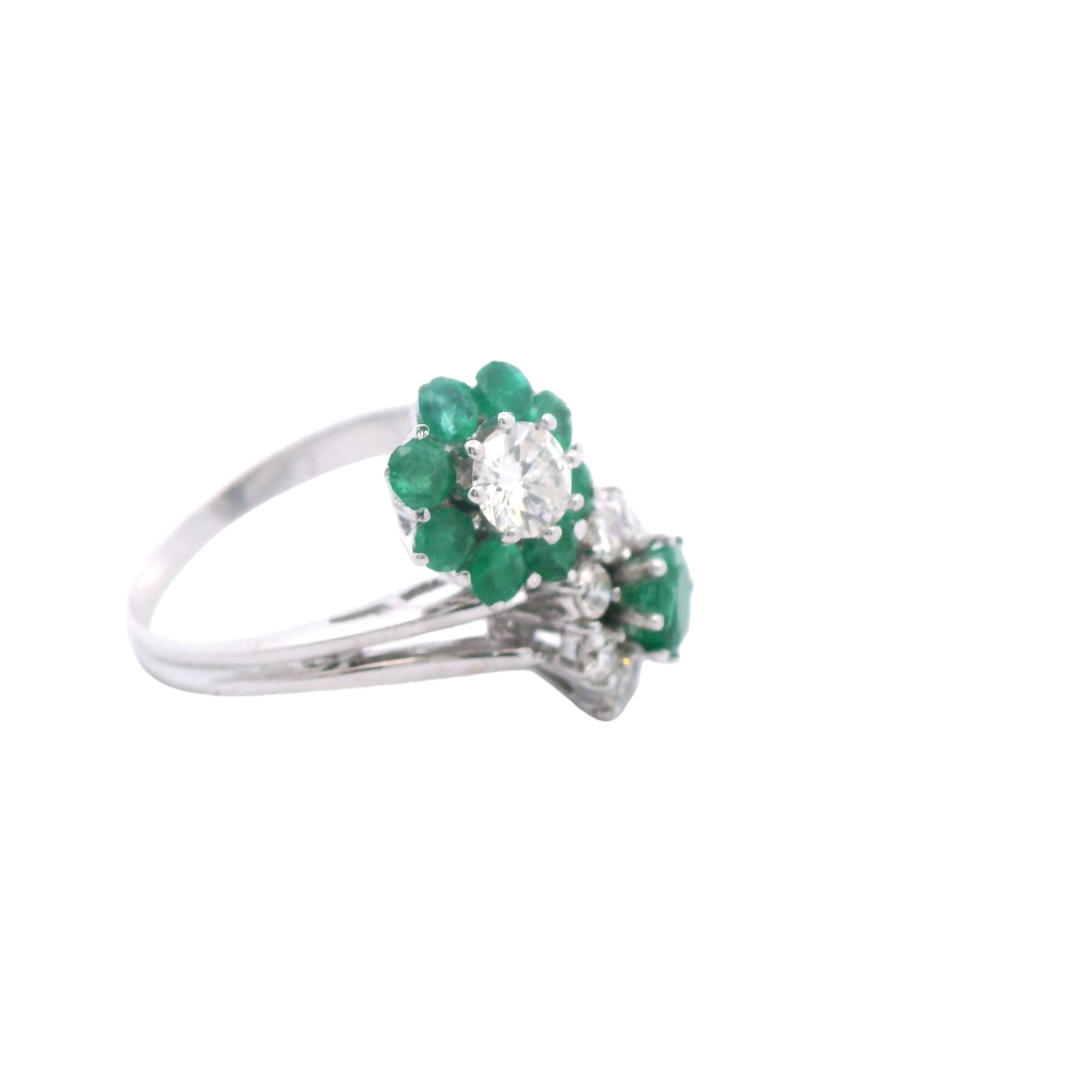 Estate Collection: 18K White Gold Emerald & Diamond Vintage Flower Ring