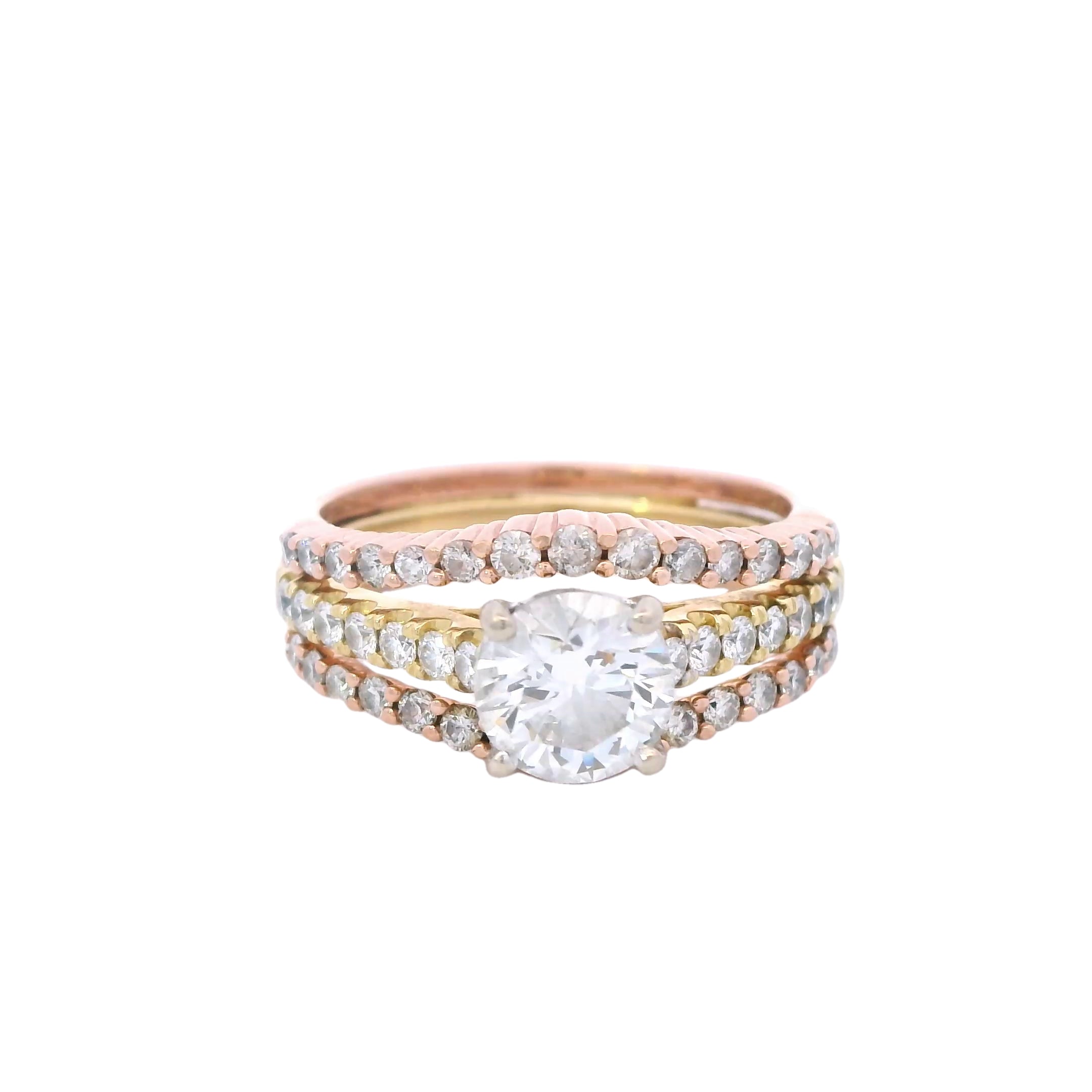 Estate Collection: 18K Yellow Gold/ Rose Gold Round-Cut Diamond Engagement Ring With Bands