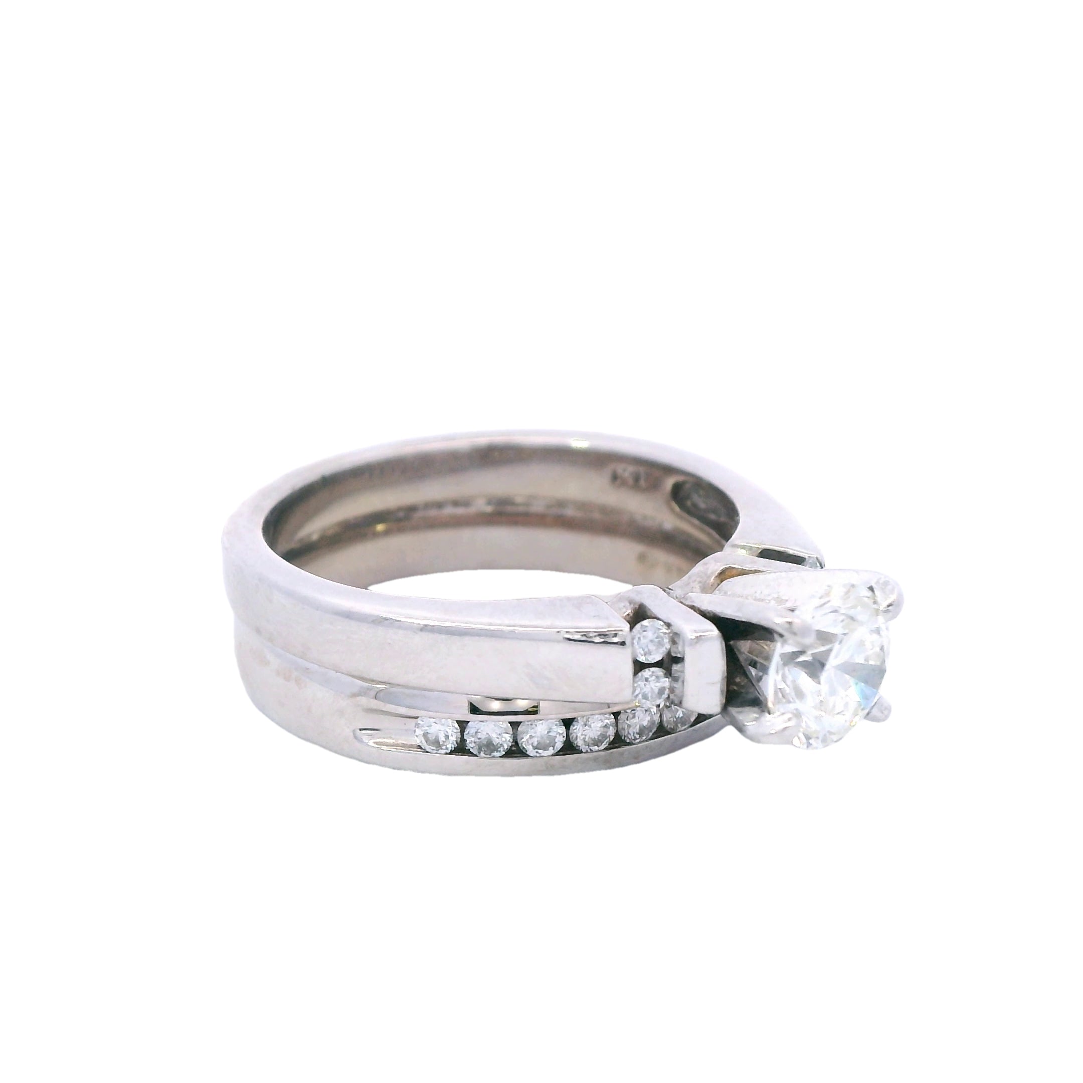 Estate Collection: 14K White Gold Round-Cut Diamond  Engagement Ring With Band