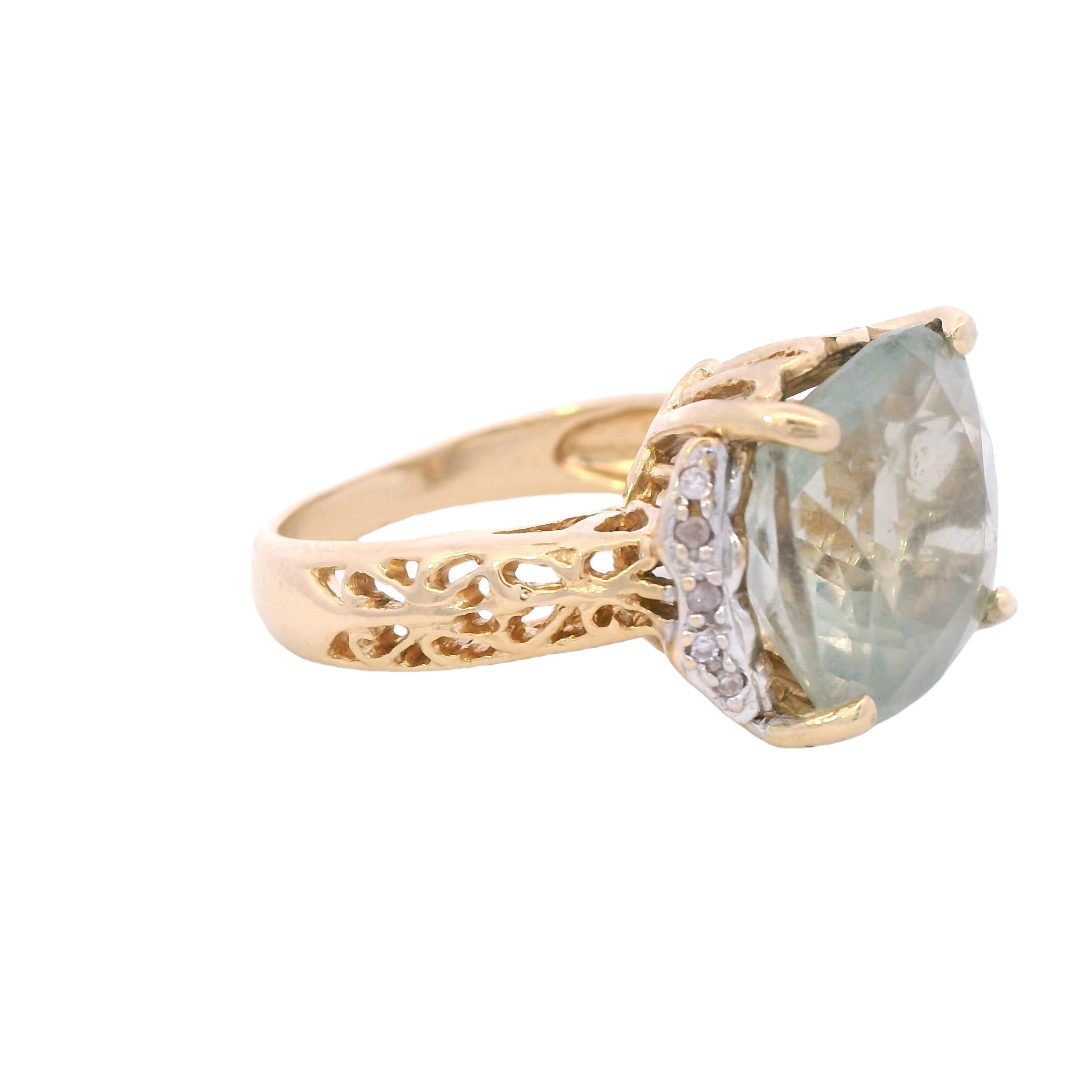 Estate Collection: 14K Yellow Gold Green Amethyst Statement Ring