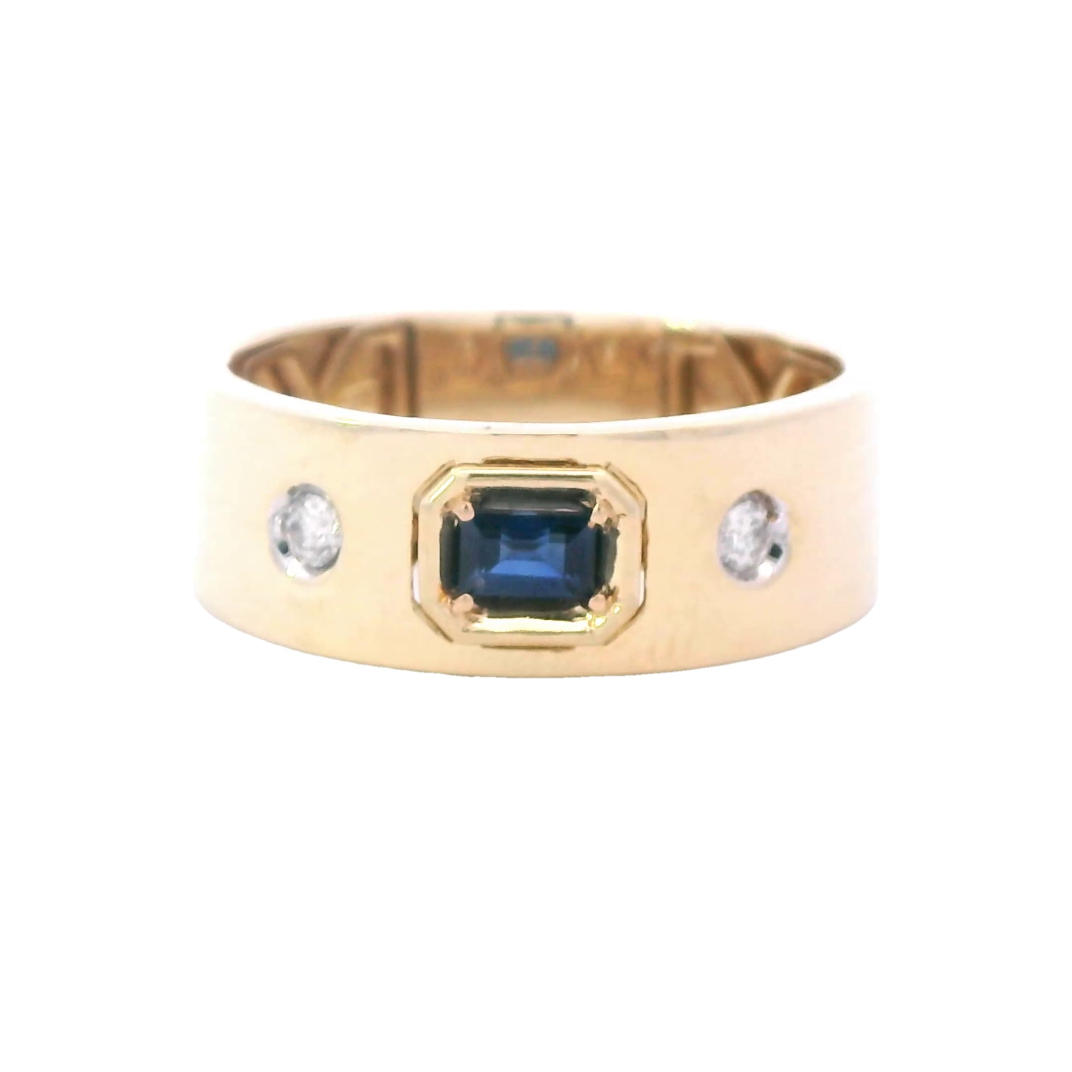 14K Yellow Gold Sapphire & Diamond 7MM Fashion Ring