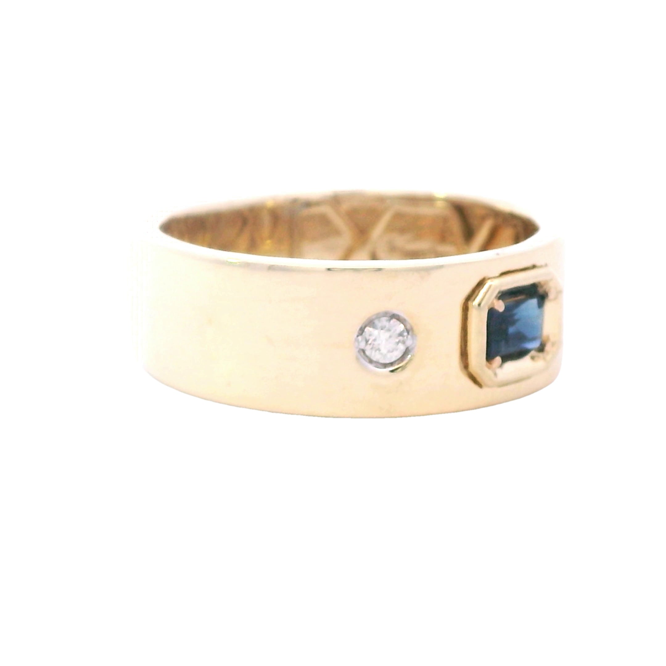 14K Yellow Gold Sapphire & Diamond 7MM Fashion Ring