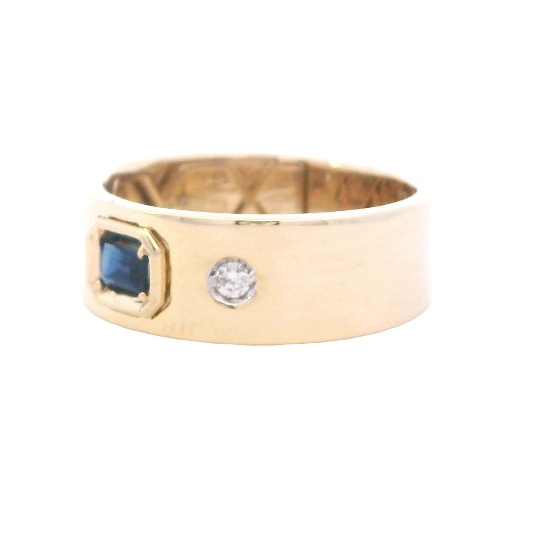 14K Yellow Gold Sapphire & Diamond 7MM Fashion Ring