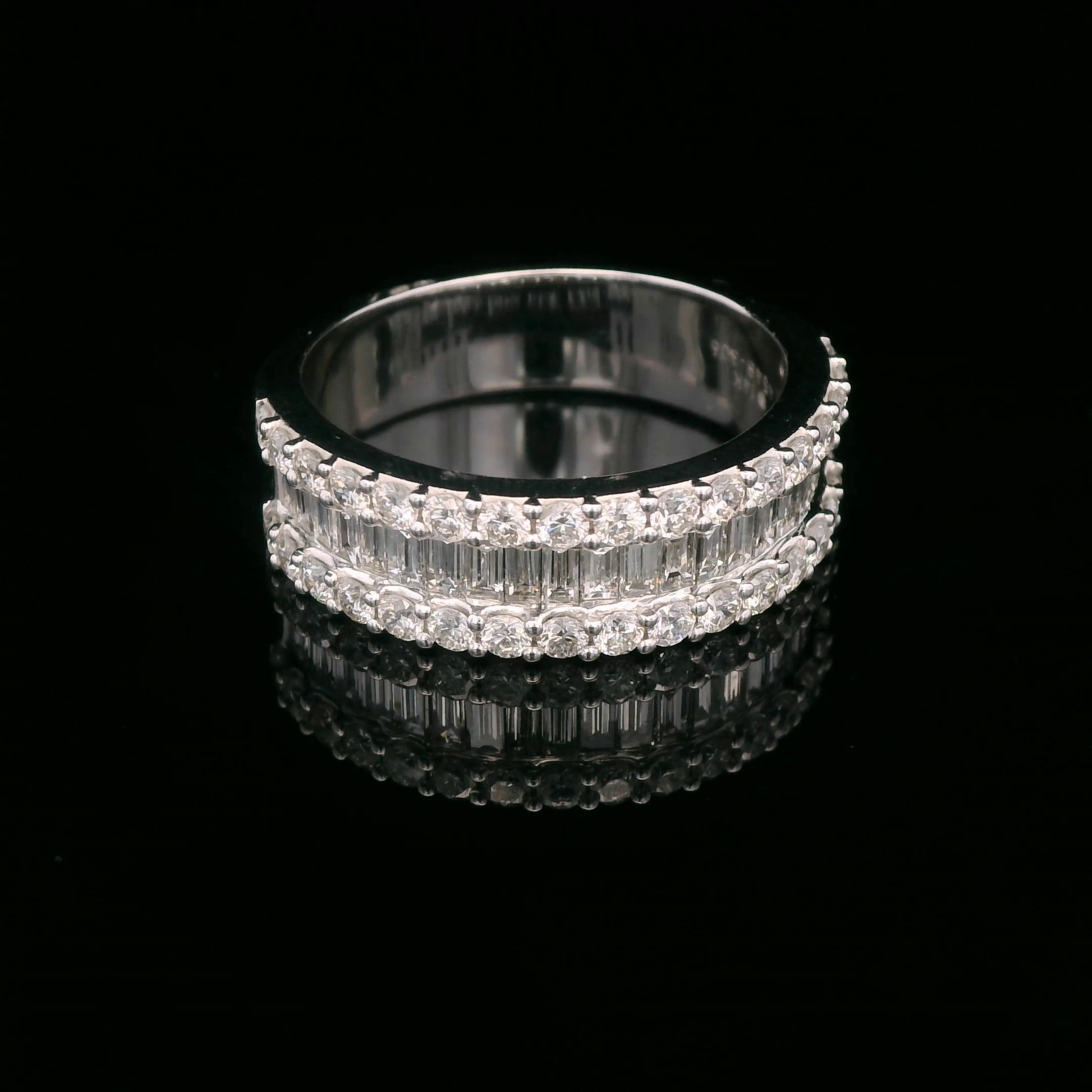 14K White Gold Baguette and Round 1-3/8CT. Diamond Band