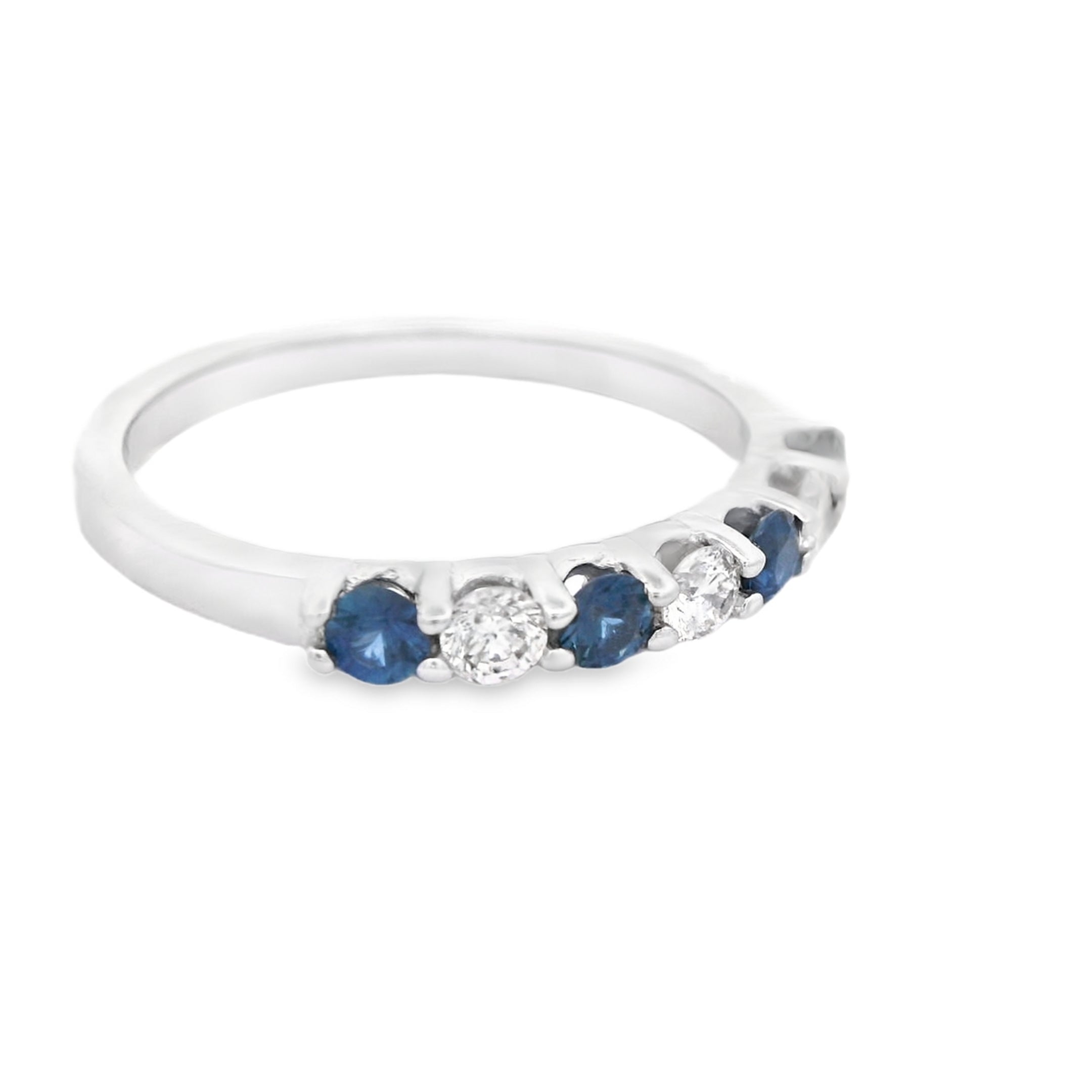 14K White Gold 3/8CT. Sapphire and 1/5CT. Diamond Stackable Ring