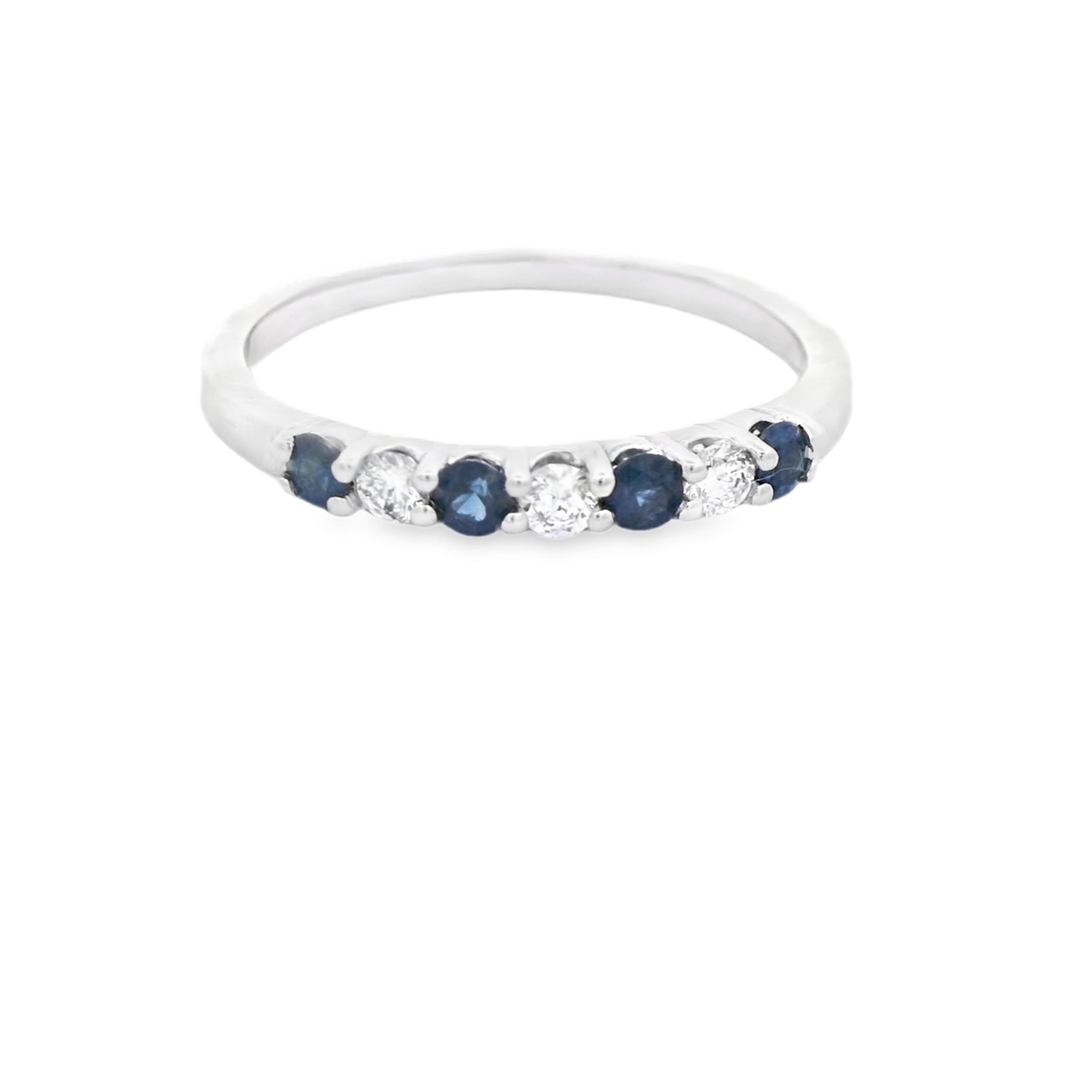 14K White Gold 1/4CT. Sapphire and 1/8CT. Diamond Stackable Ring