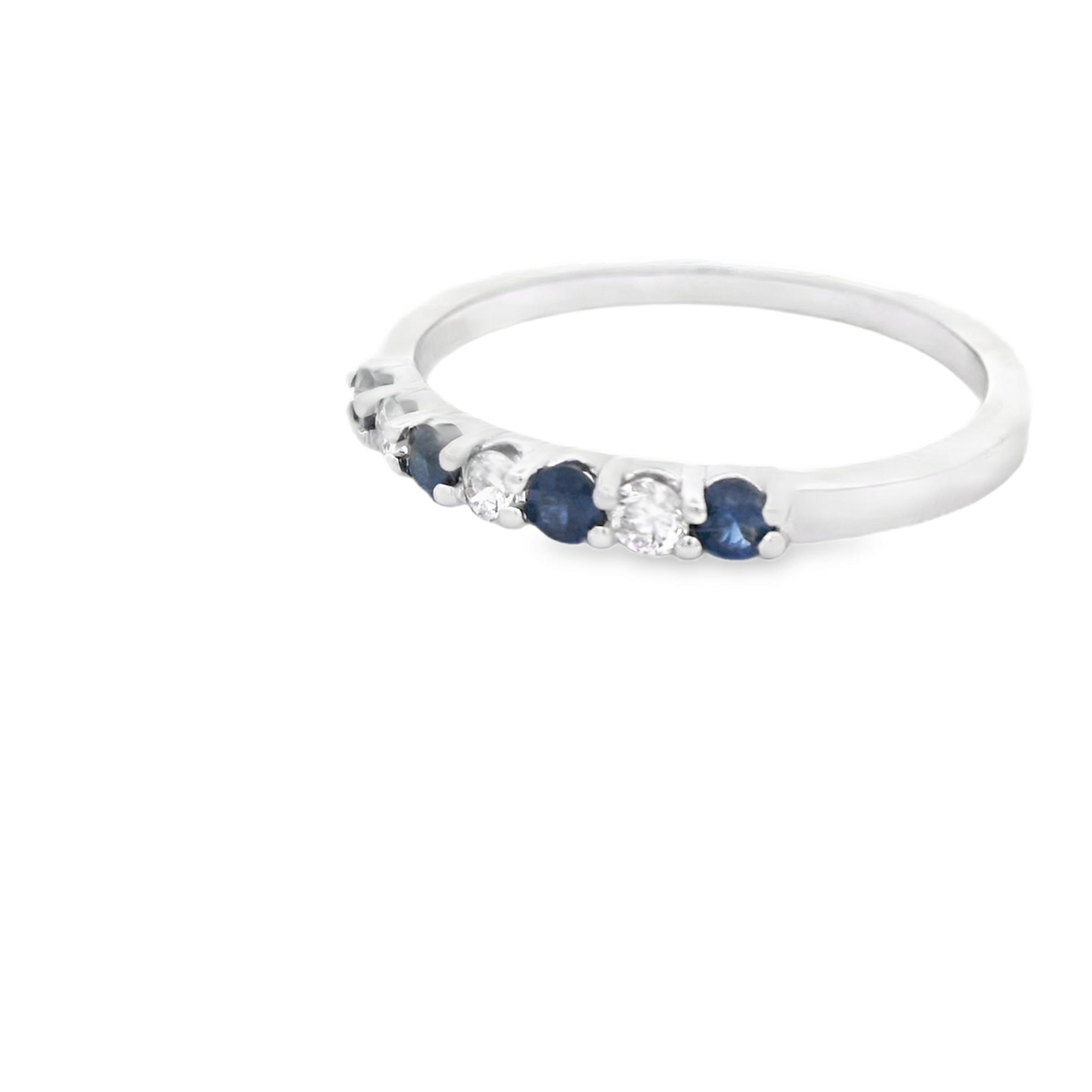 14K White Gold 1/4CT. Sapphire and 1/8CT. Diamond Stackable Ring