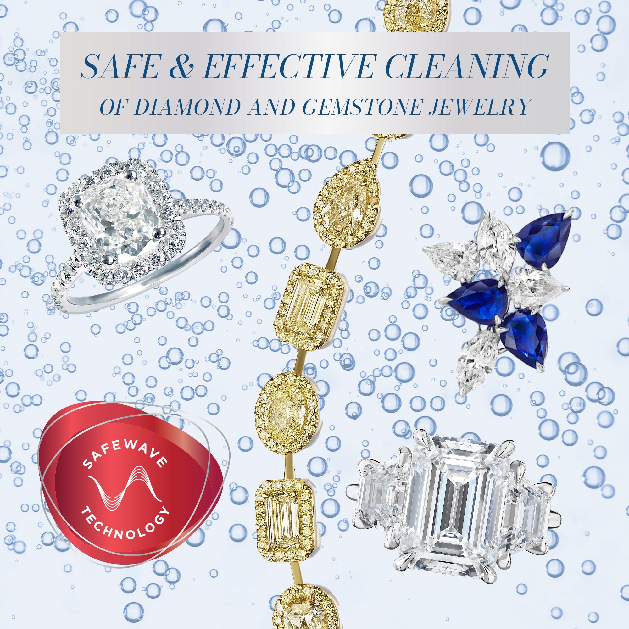 Safe & Effective Cleaning showning jewelry in bubbly solution.