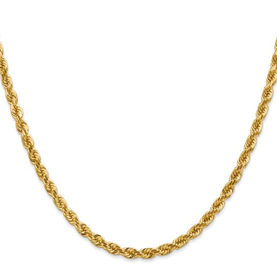 10K Yellow Gold 4.0 MM Solid Diamond Cut Rope 22" Chain