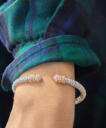 VAHAN 14K Yellow Gold & Sterling Silver 0.04CTW. Diamond 3MM Stackable Cuff Bracelet (Online Only)