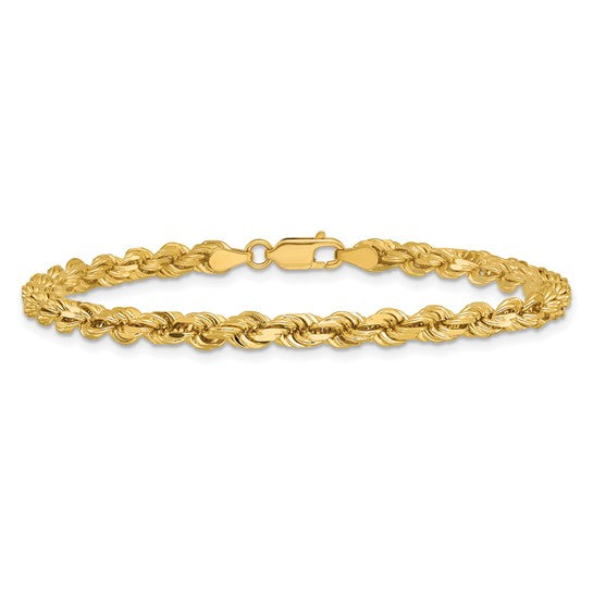 10K Yellow Gold 8.5" 4MM Solid Diamond-Cut Rope Bracelet