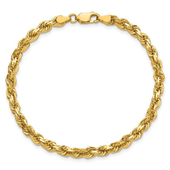 10K Yellow Gold 8.5" 4MM Solid Diamond-Cut Rope Bracelet
