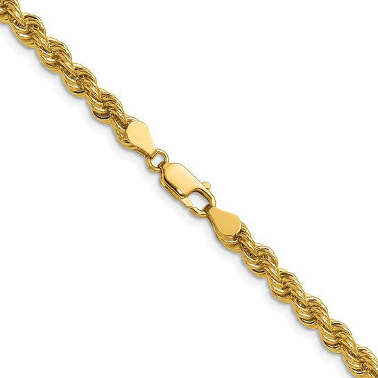 Side of 0K Yellow Gold Hollow 22" 5MM Diamond-Cut Rope Chain