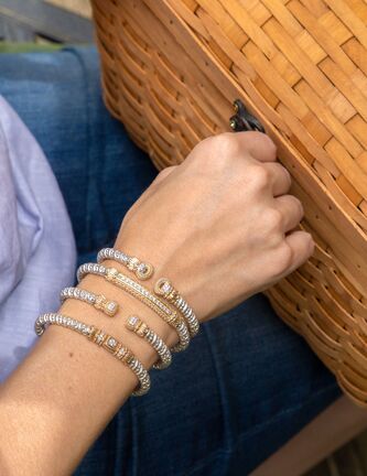 VAHAN 14K Yellow Gold & Sterling Silver 0.10CTW. Diamond 3MM Stackable Bracelet