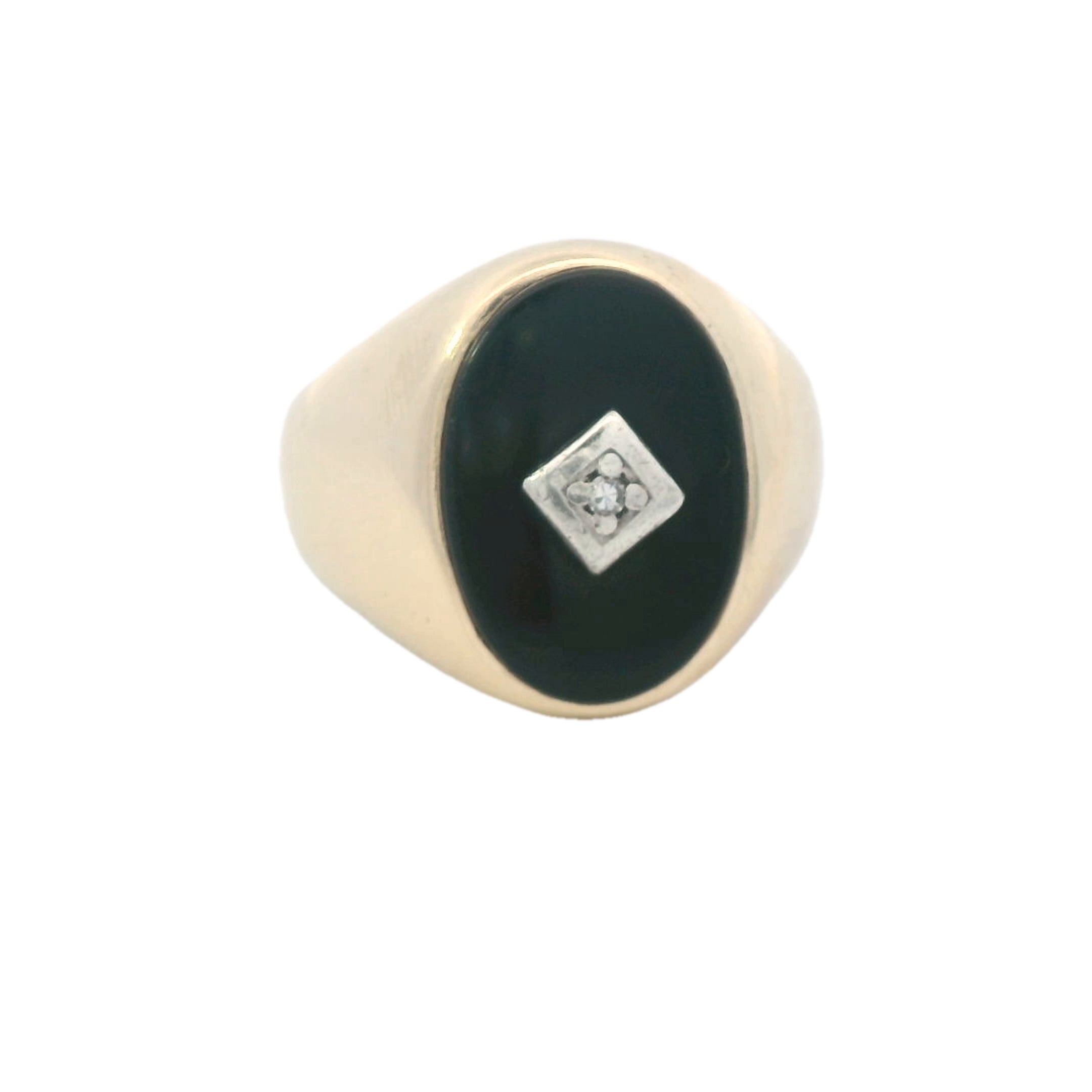 Estate Collection: 10K Yellow Gold Black Onyx & Diamond Large Signet Ring