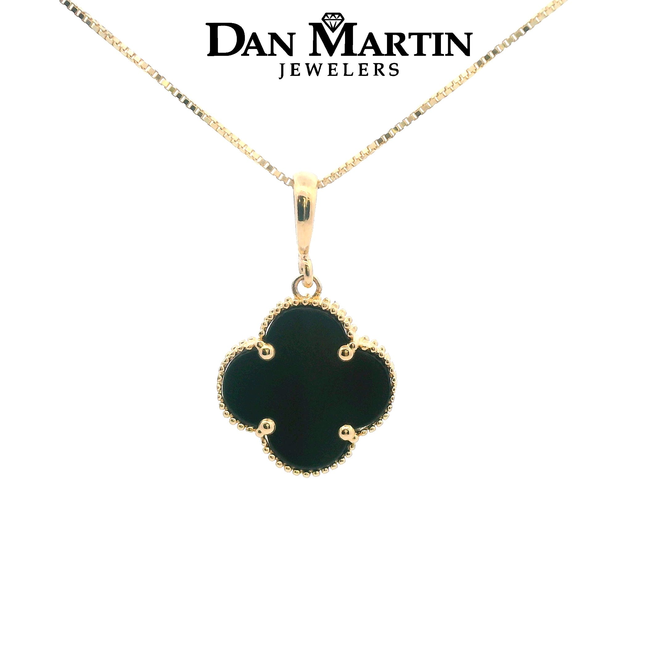 14K Yellow Gold Onyx Clover Necklace