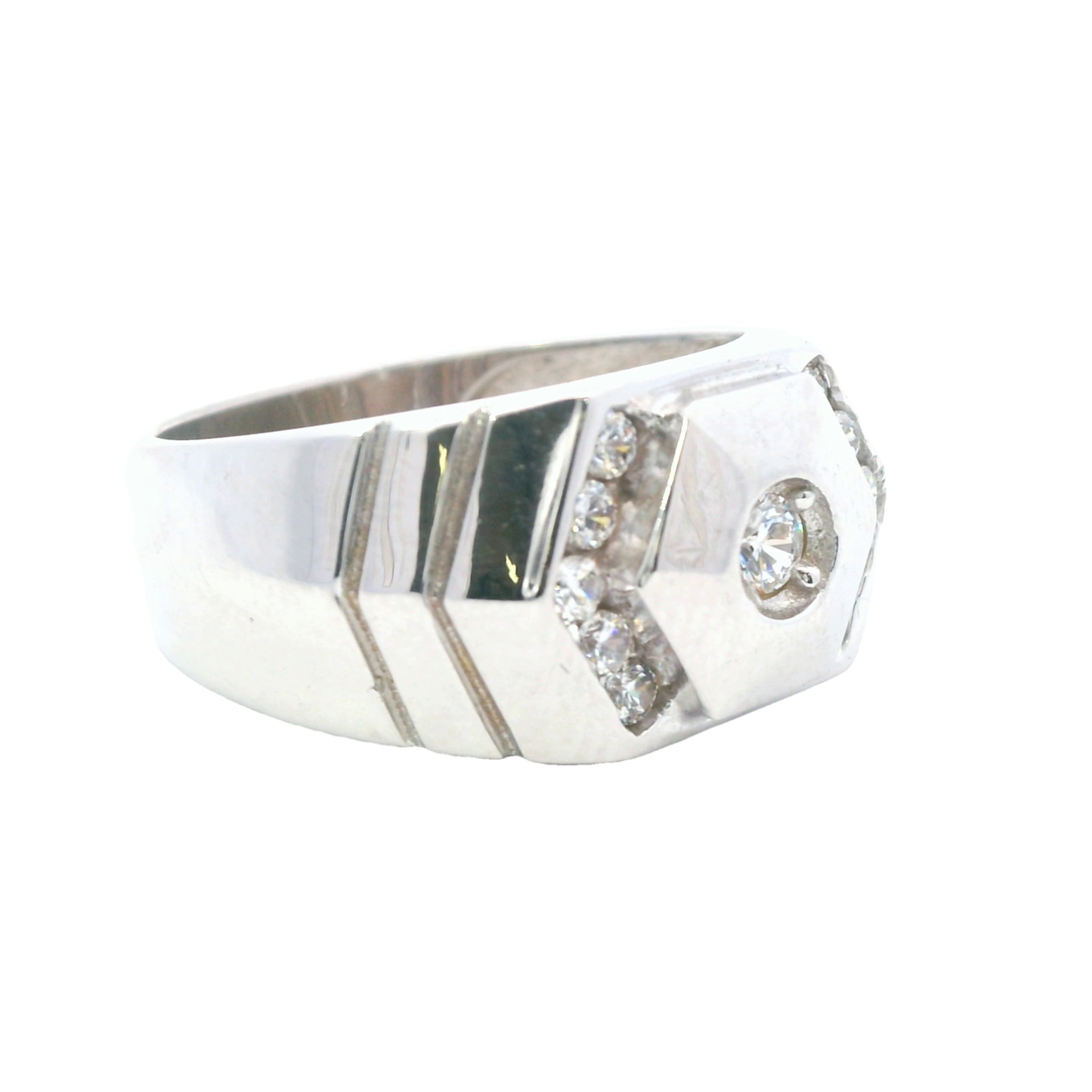 Estate Collection: 14K White Gold Hexagon  Round Stone Men's Band