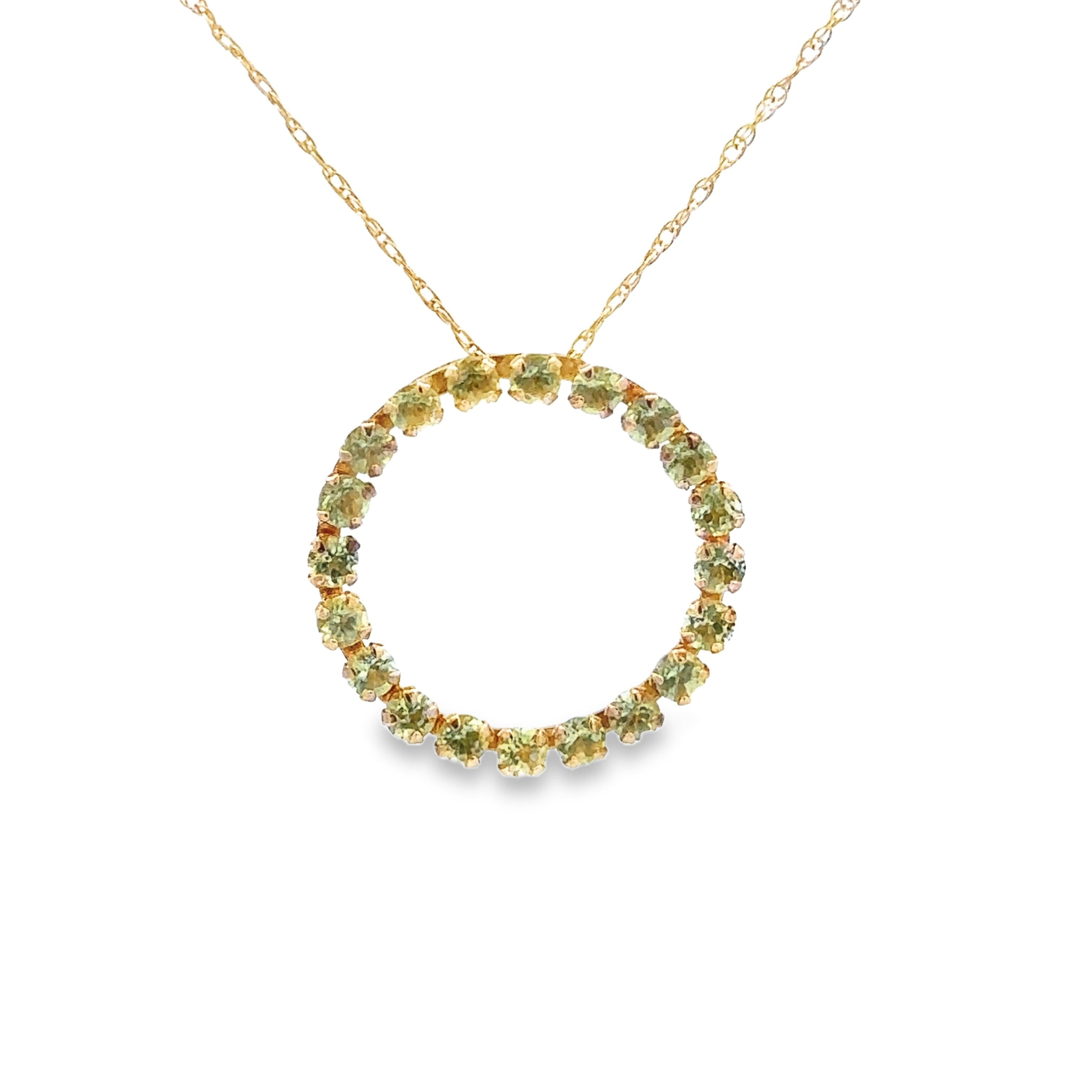 10K Yellow Gold 5/8CT. Peridot Circle Pendant