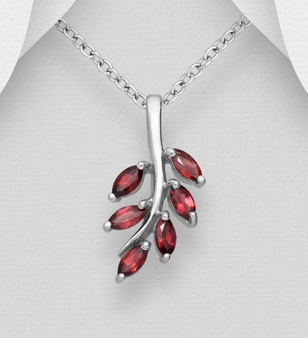 Sterling Silver Garnet Branch Pendant Necklace with Chain