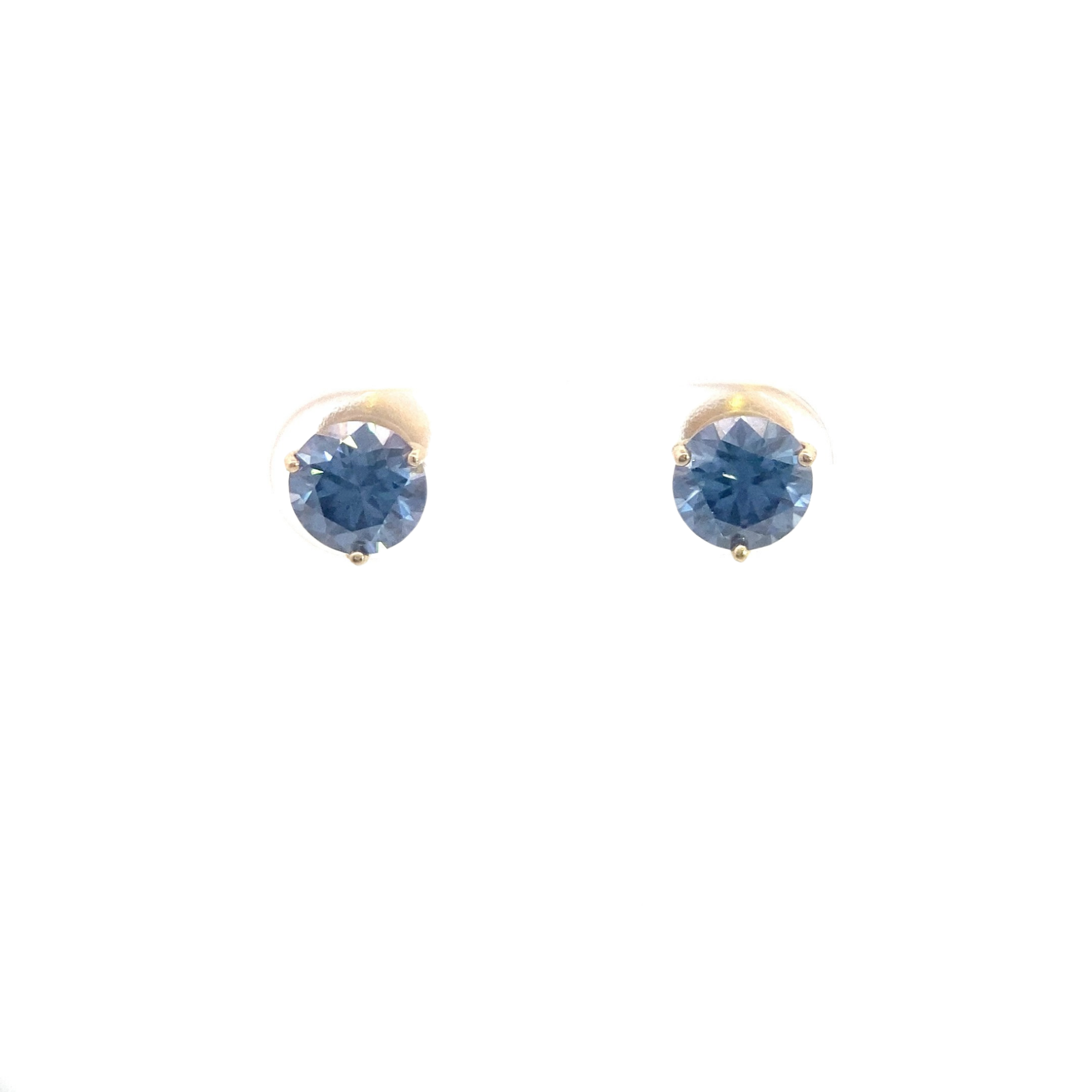 14K Yellow Gold 2CT. Total Blue Moissanite Stud Earrings