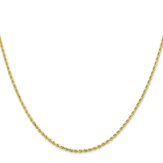 Curved View of 14K Yellow Gold 1.9MM 18" Solid Diamond-Cut Rope Chain