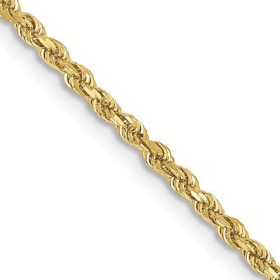 Straight Closeup of 10K Yellow Gold 2.5MM 22" Solid Diamond-Cut Rope Chain