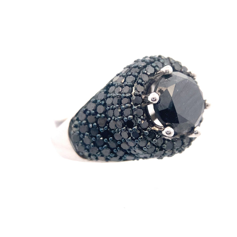 Sterling Silver 5-1/5CT. Black Diamond 6-Prong Pavé Cocktail Ring