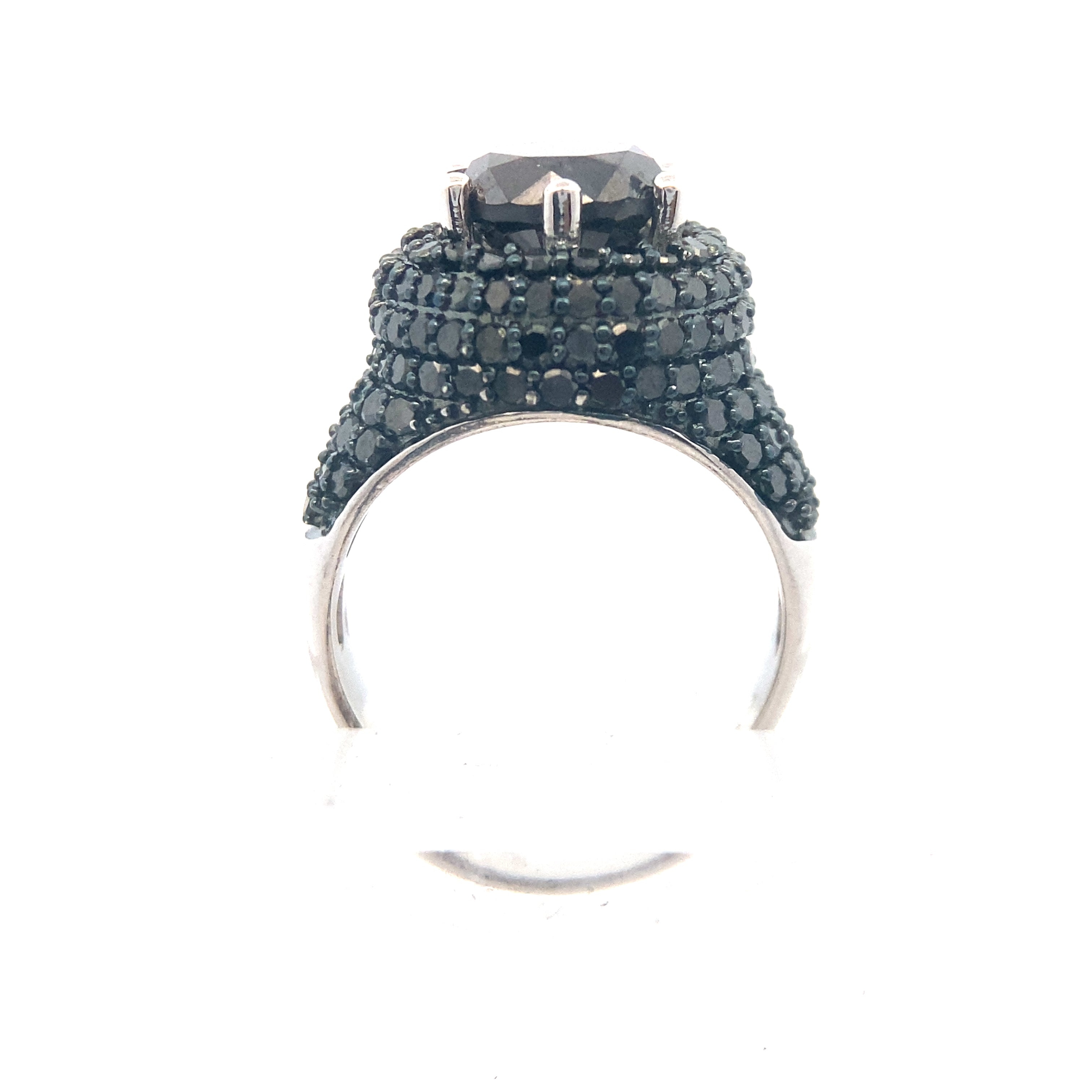 Sterling Silver 5-1/5CT. Black Diamond 6-Prong Pavé Cocktail Ring