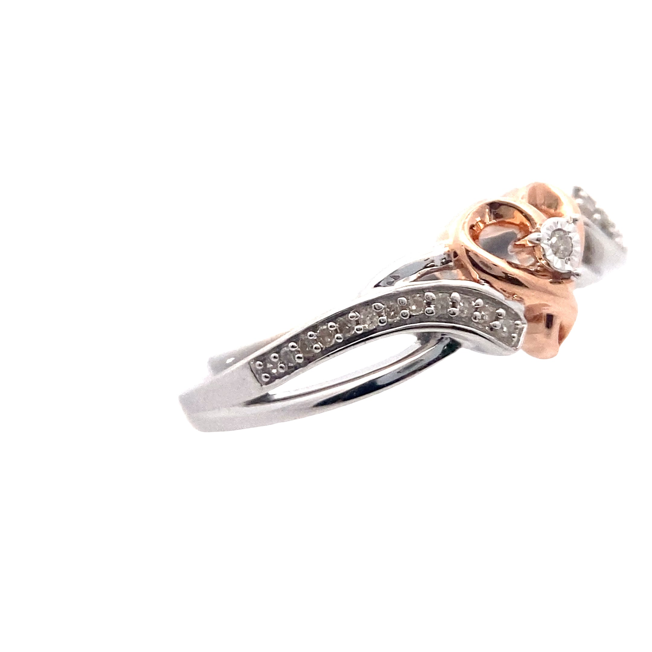 Sterling Silver & Rose Gold Toned 1/10CT. Diamond Heart Bypass Promise Ring