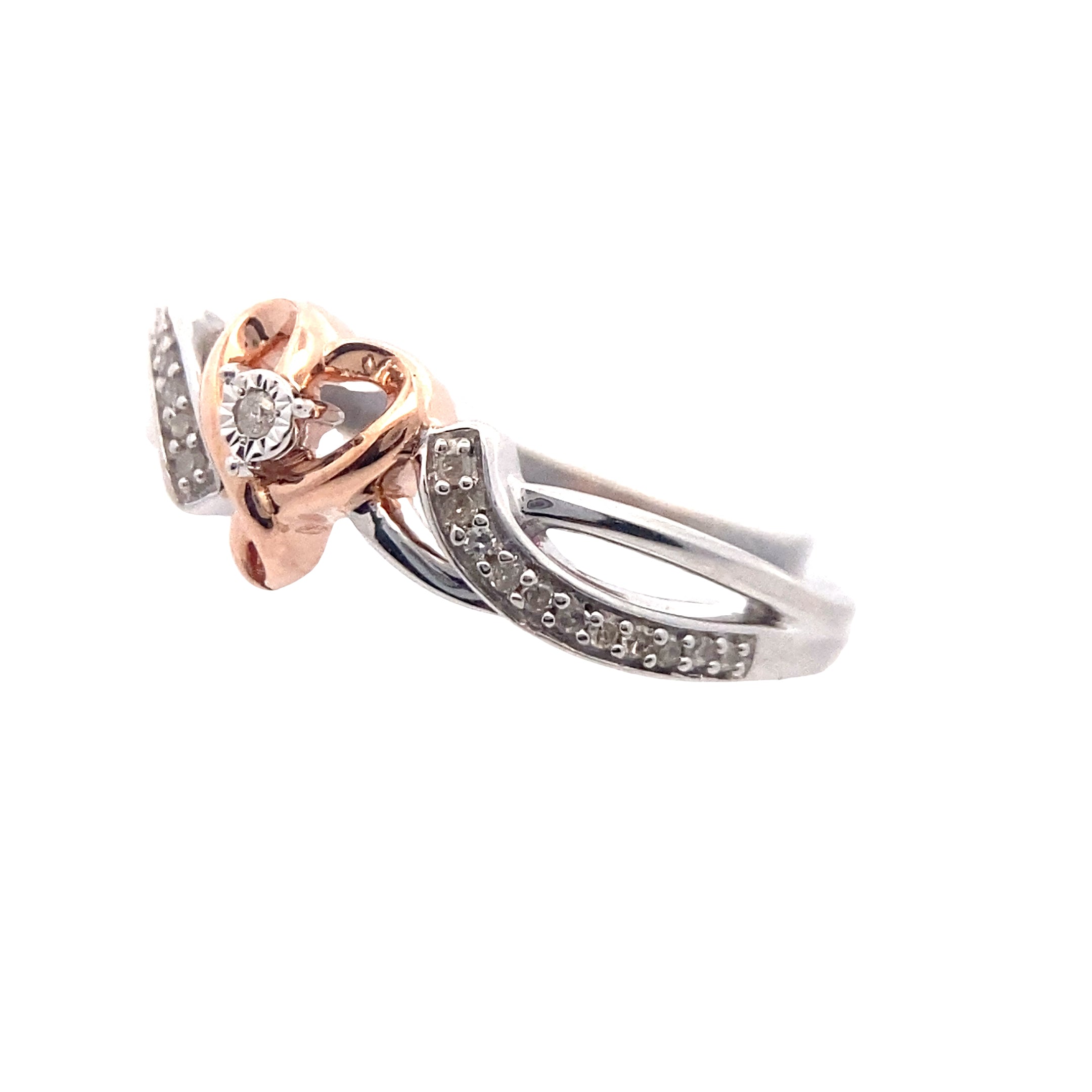 Sterling Silver & Rose Gold Toned 1/10CT. Diamond Heart Bypass Promise Ring