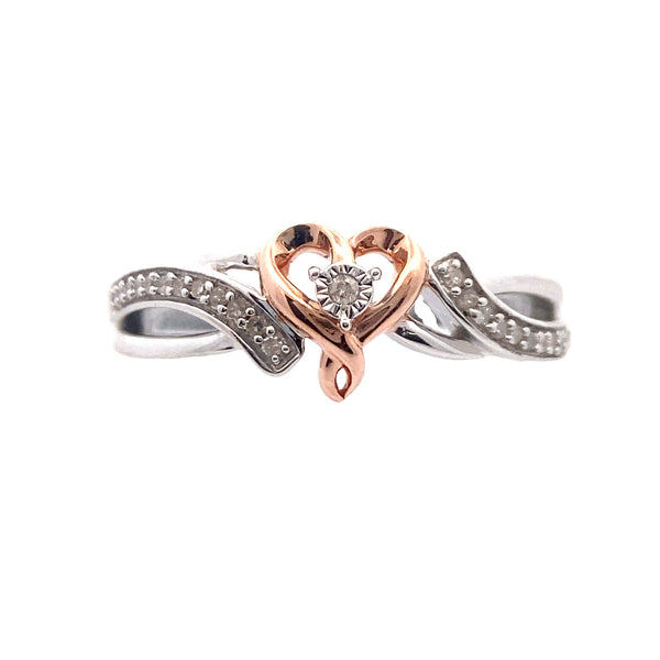 Sterling Silver & Rose Gold Toned 1/10CT. Diamond Heart Bypass Promise Ring