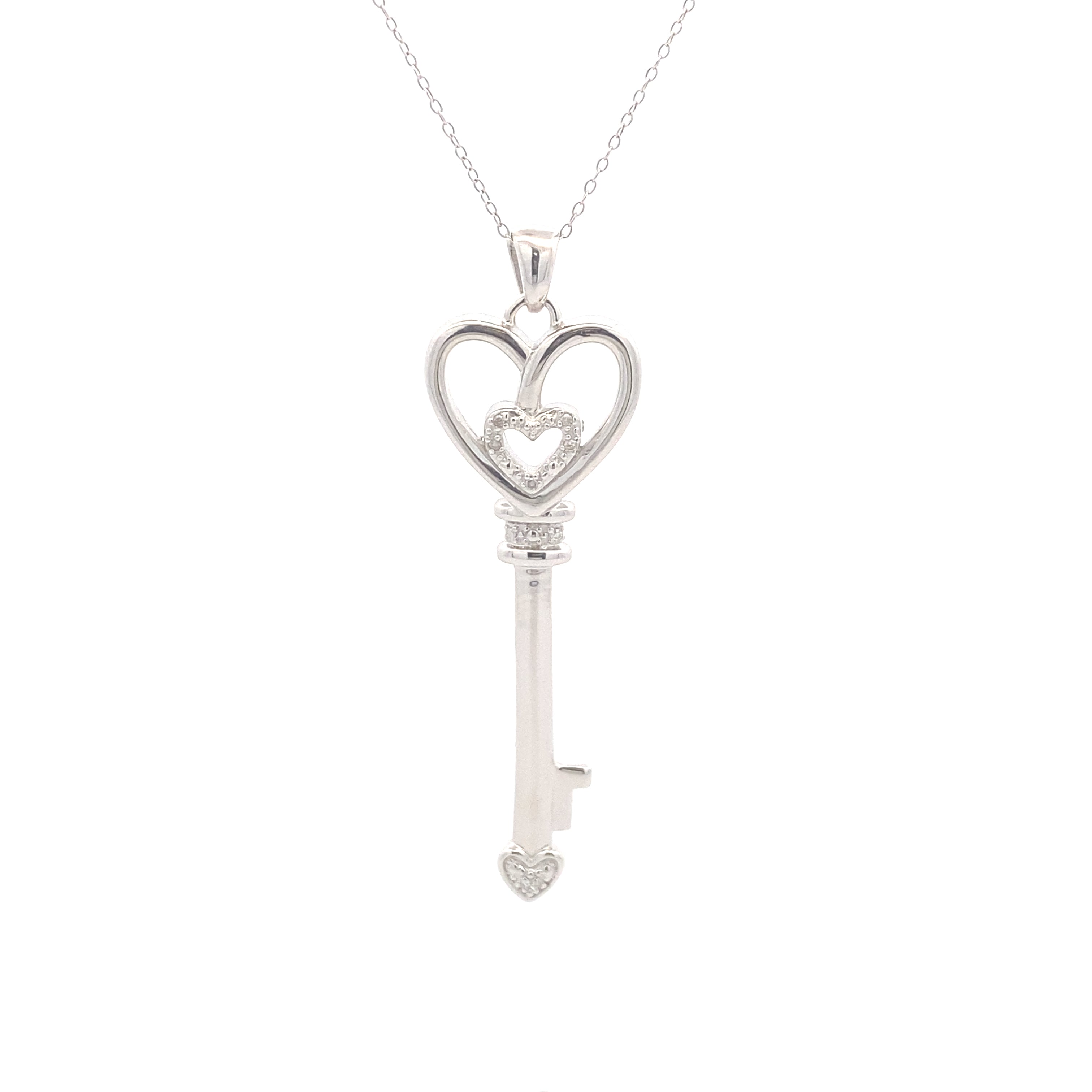 Sterling Silver 1/20CT. Diamond Key Pendant Necklace