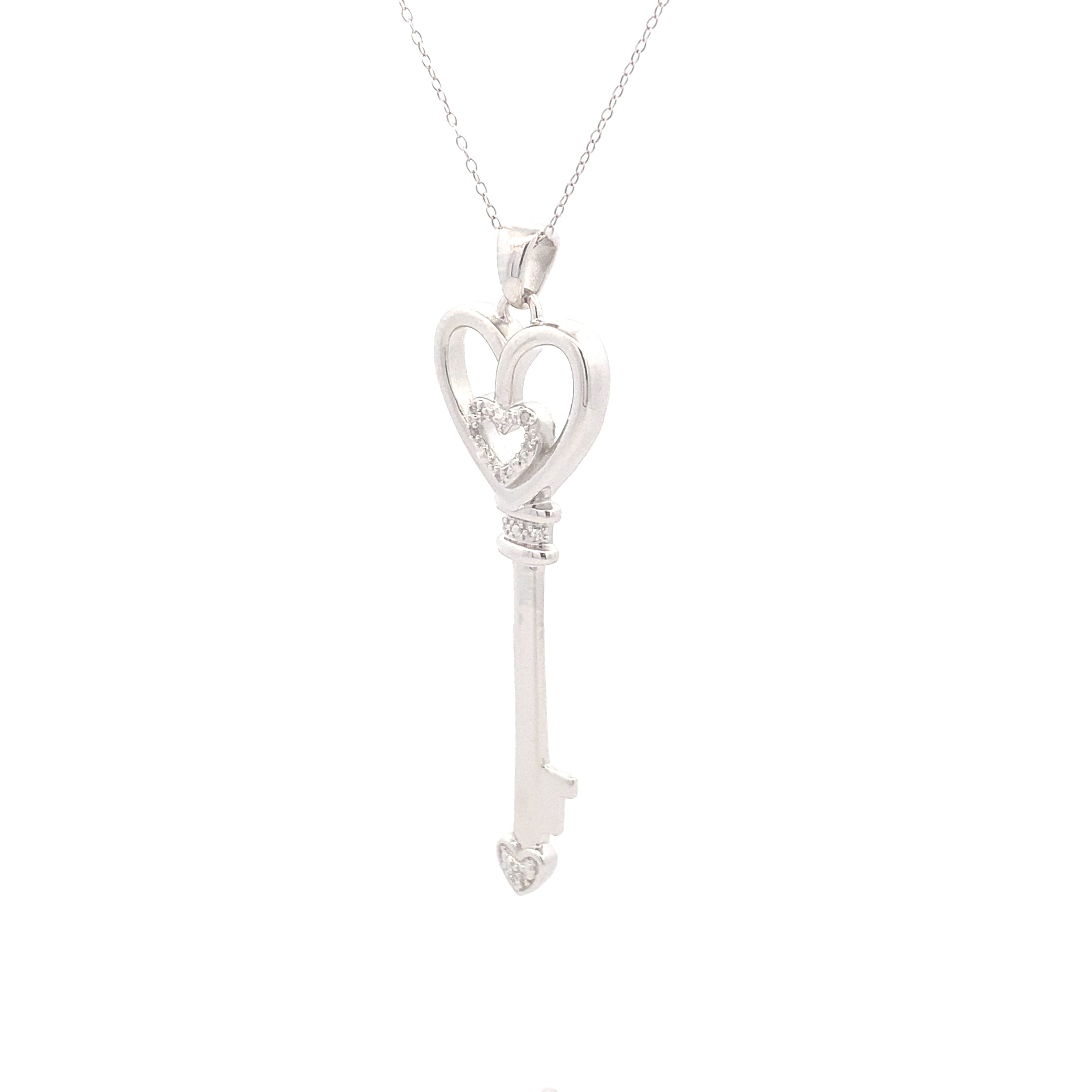 Sterling Silver 1/20CT. Diamond Key Pendant Necklace