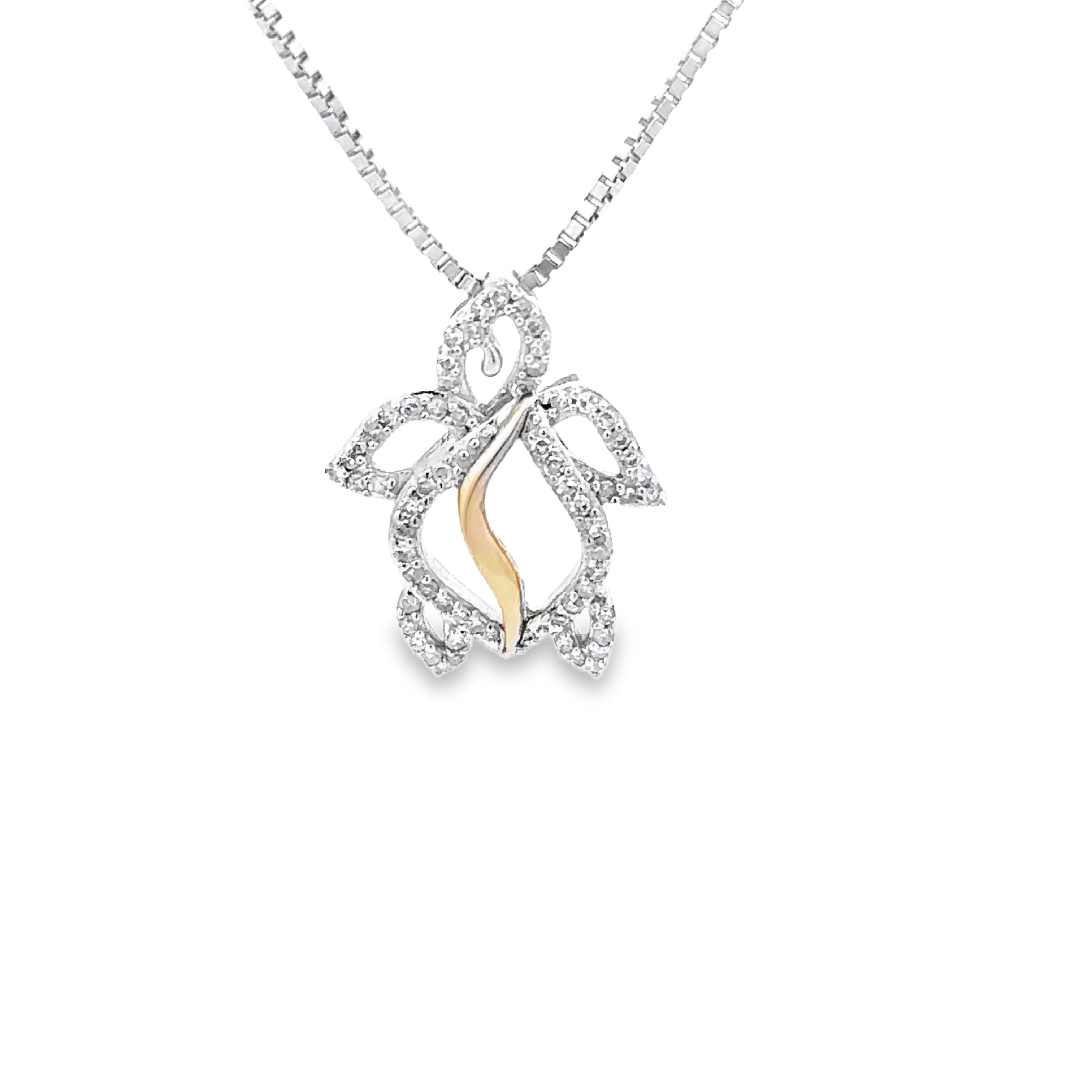 Sterling Silver 1/5CT. Diamond Turtle Slide Pendant Necklace with Gold Accent