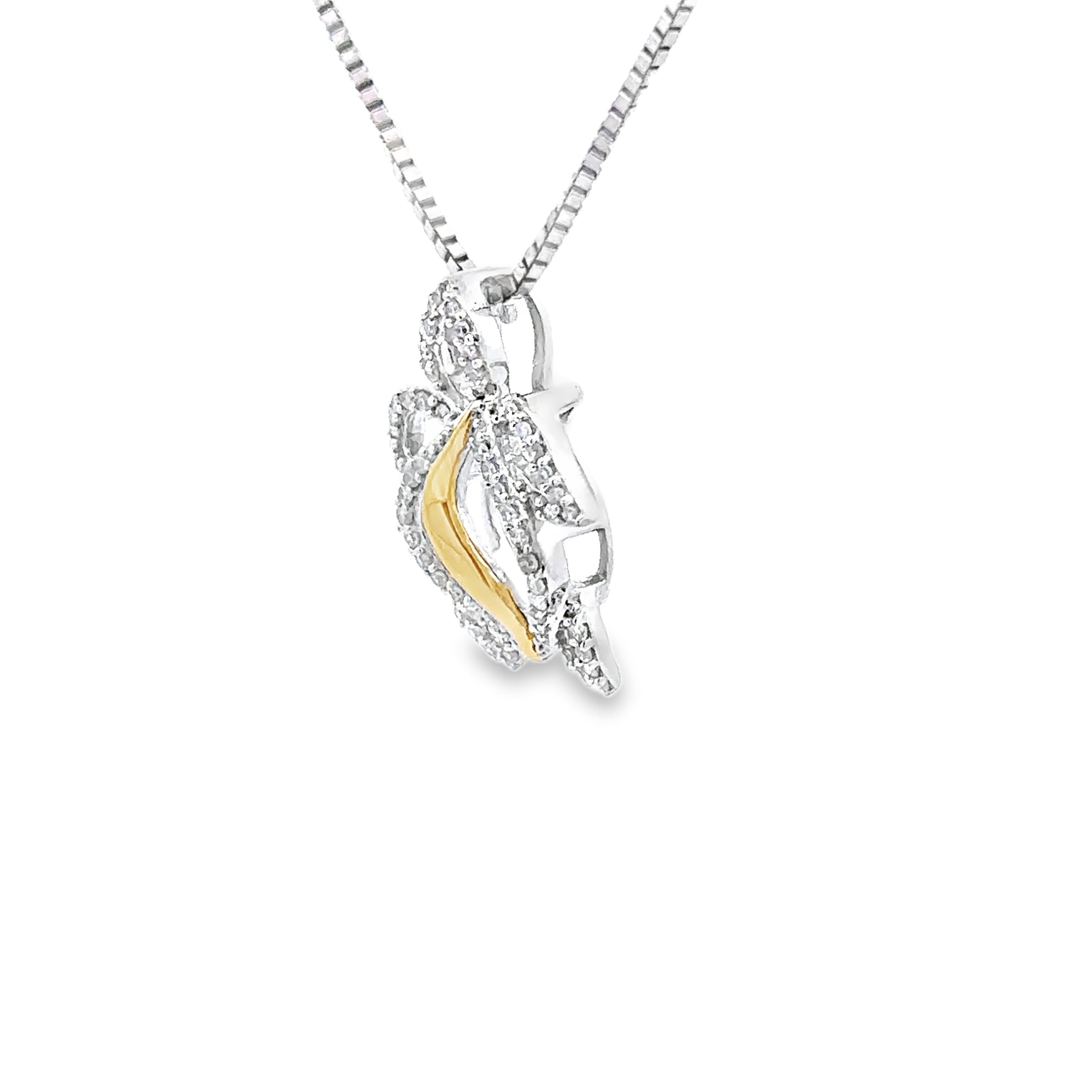 Sterling Silver 1/5CT. Diamond Turtle Slide Pendant Necklace with Gold Accent