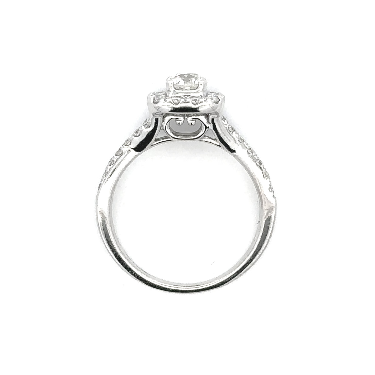 10K White Gold 1.10CTW. Diamond Twisted Shank Halo Engagement Ring and Contoured Wedding Band Set