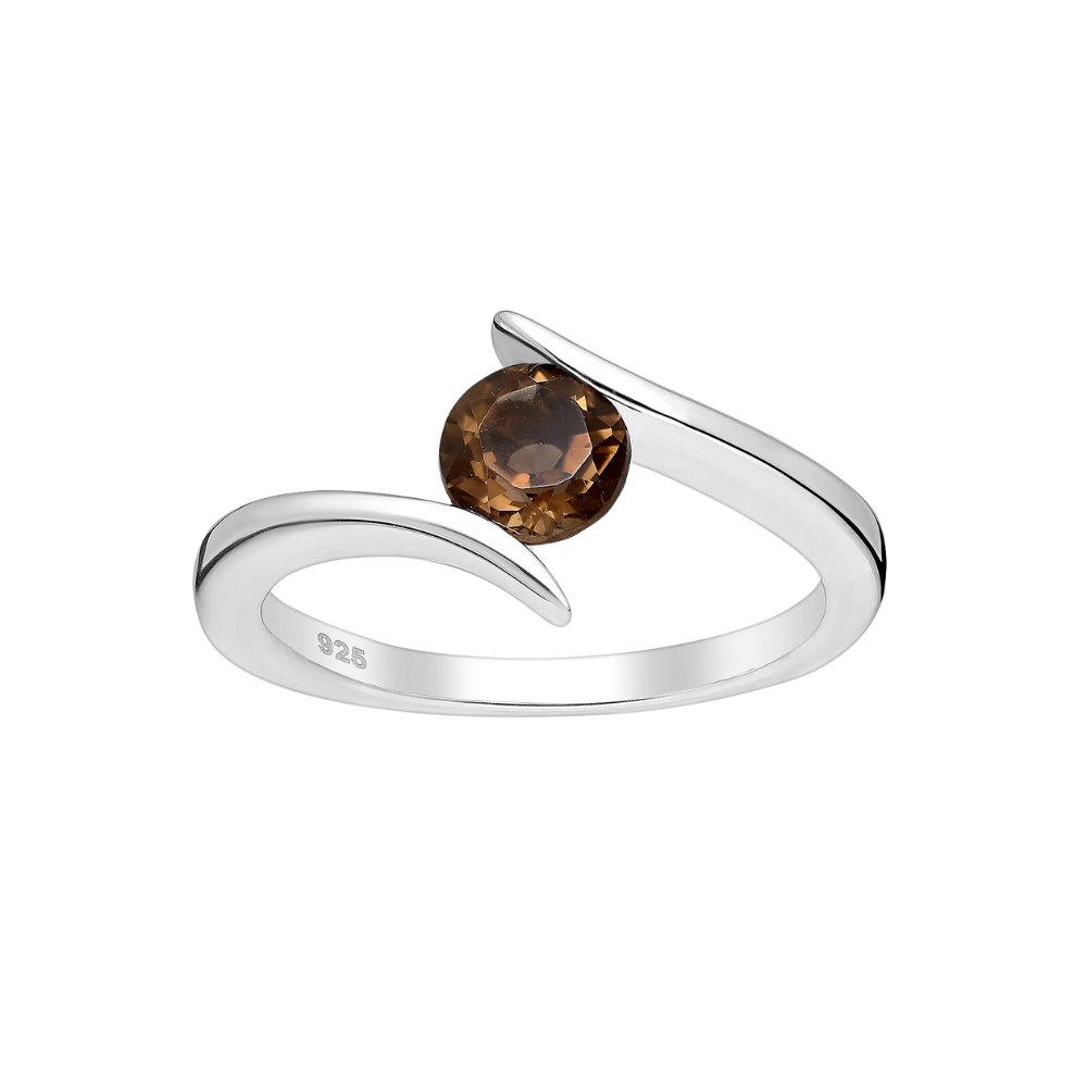 Picture of round smoky quartz tension-set ring