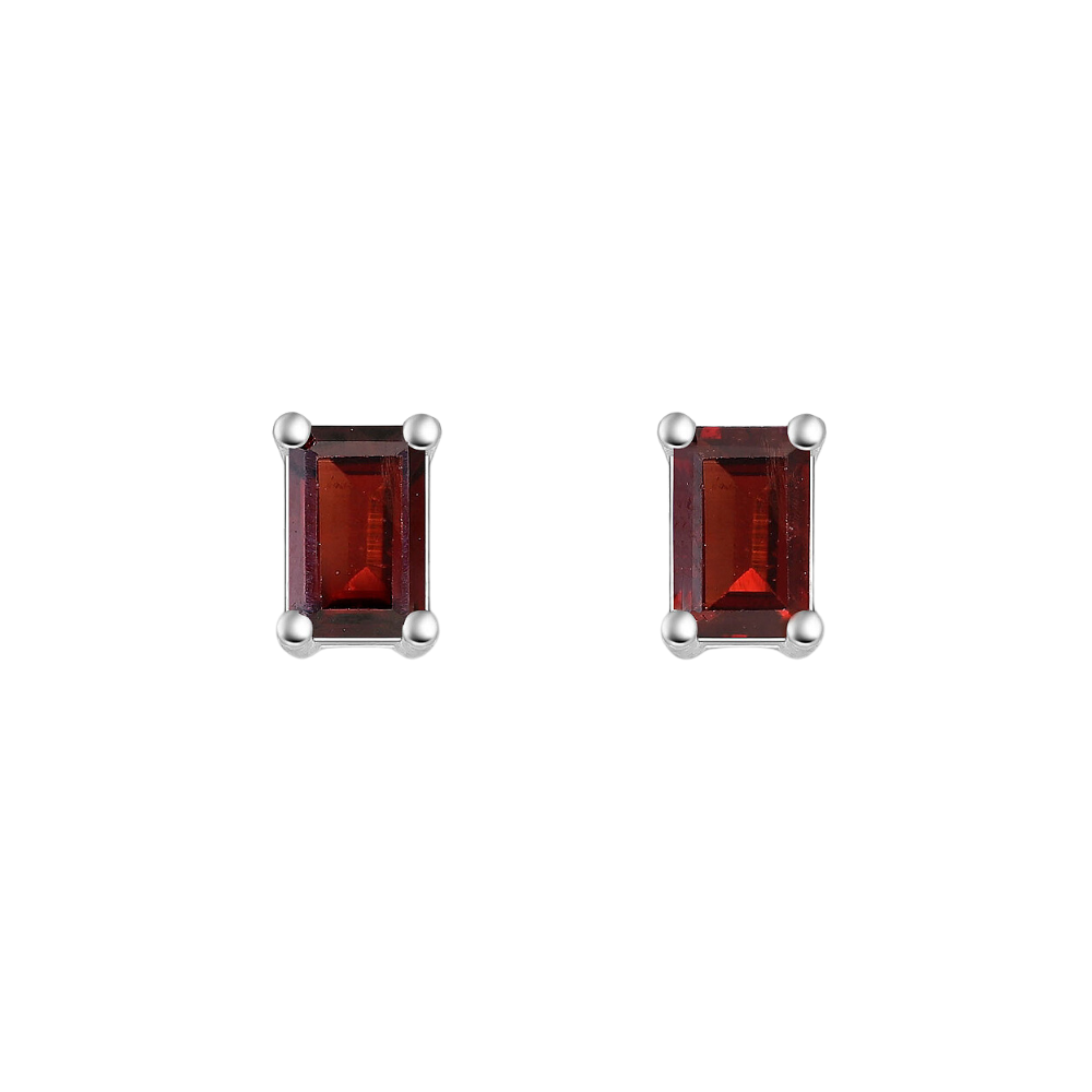 Rectangular Garnet Silver Studs