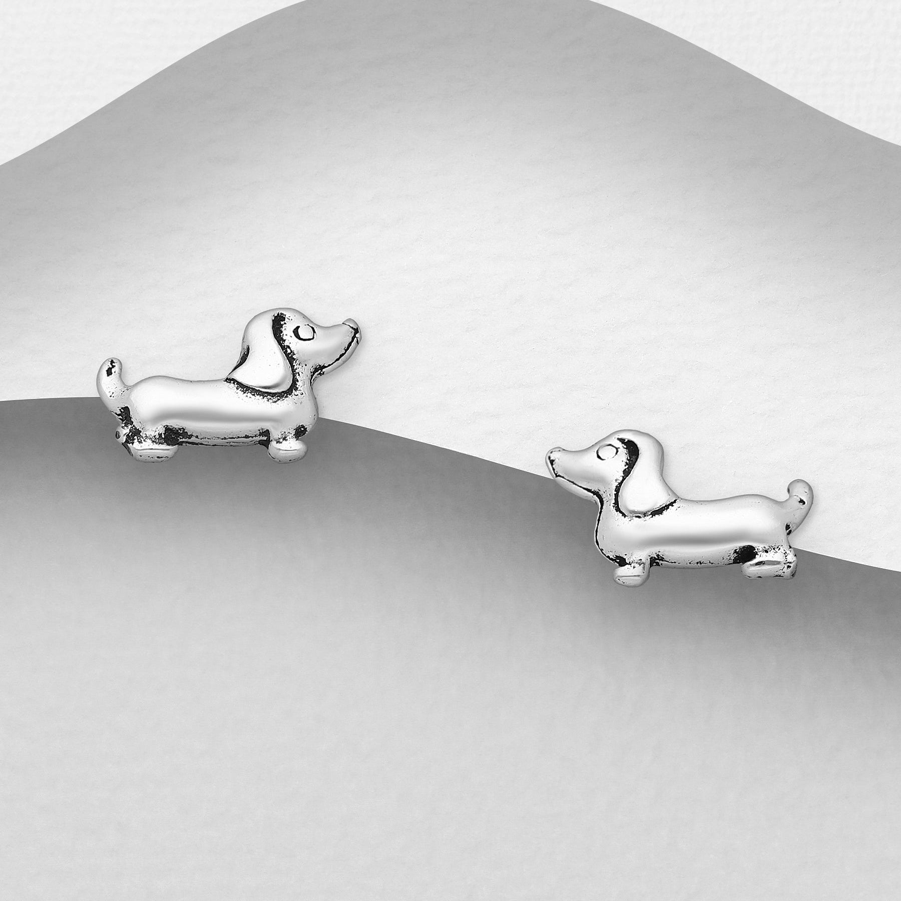 CARA Sterling Silver Dachshund Dog Stud Earrings