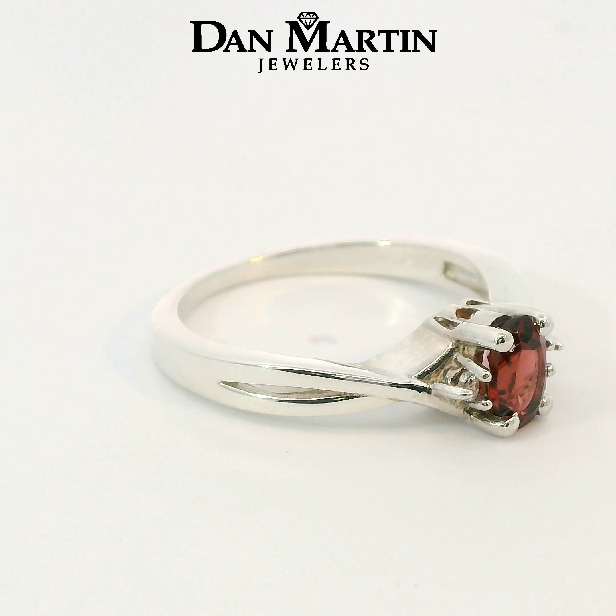 Sterling Silver Oval Garnet & Diamond Accented Ring