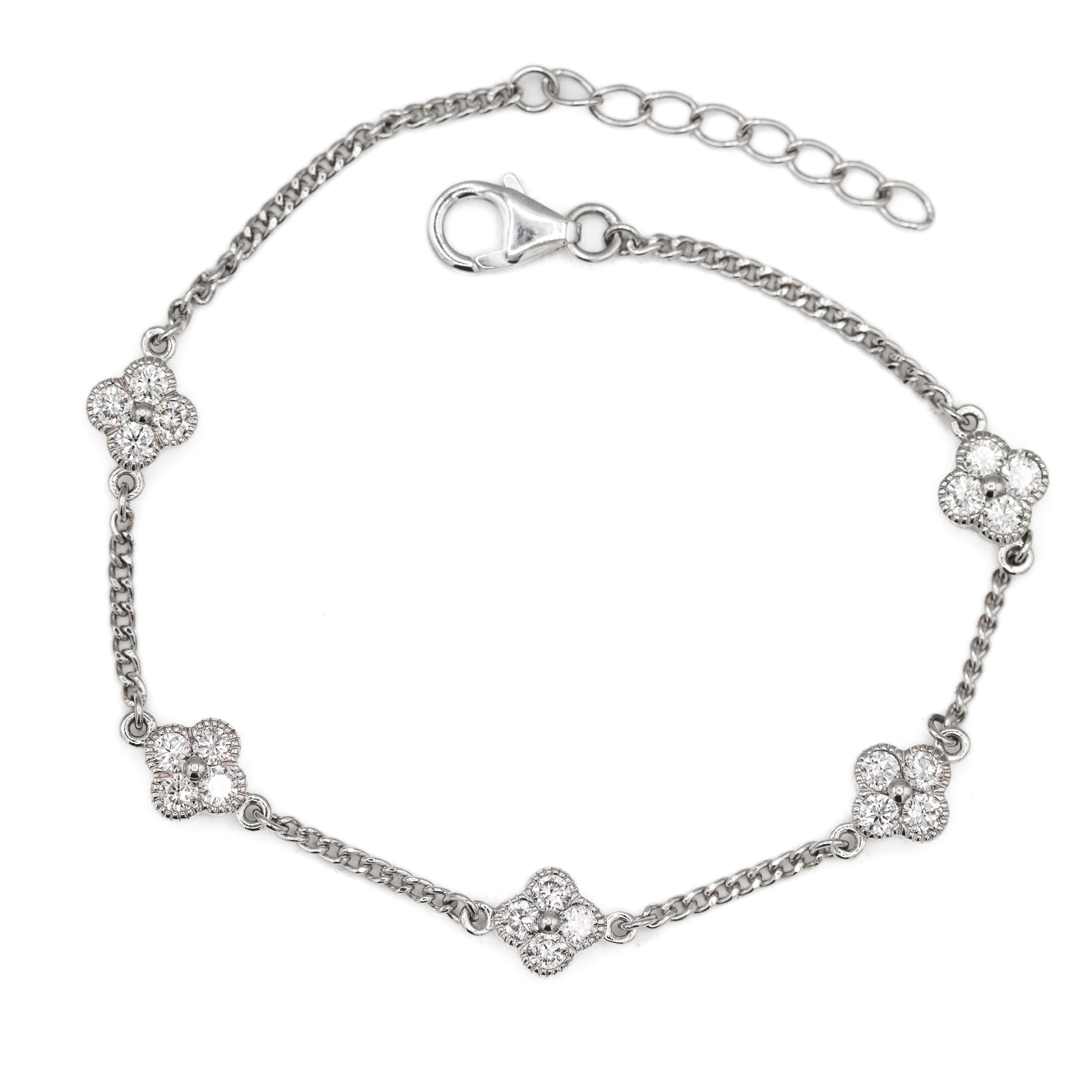 Sterling Silver 1.5CTW. Lab-Grown Diamond Clover Style Bracelet