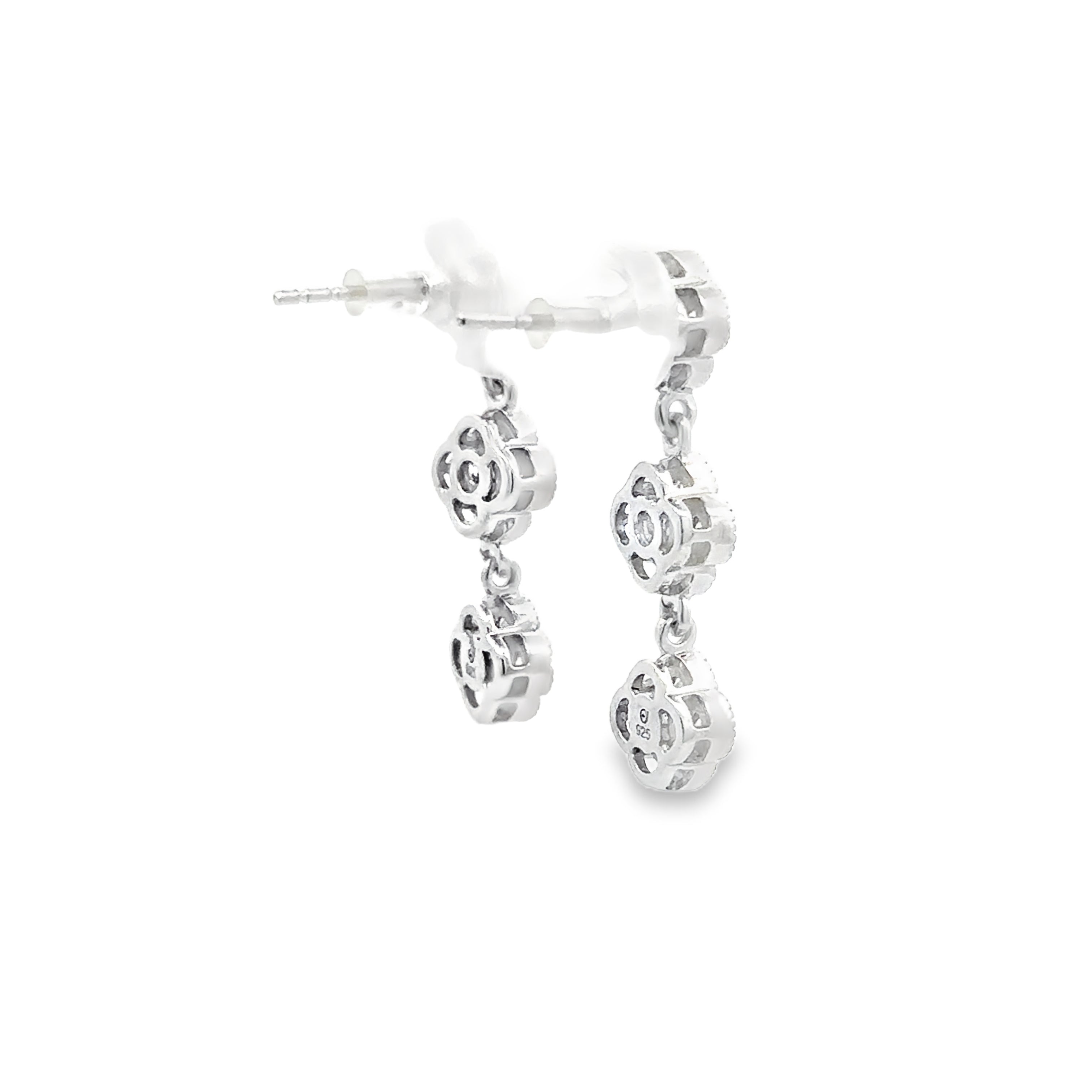 Sterling Silver 1.75CTW. Lab-Grown Diamond Clover Dangle Earrings