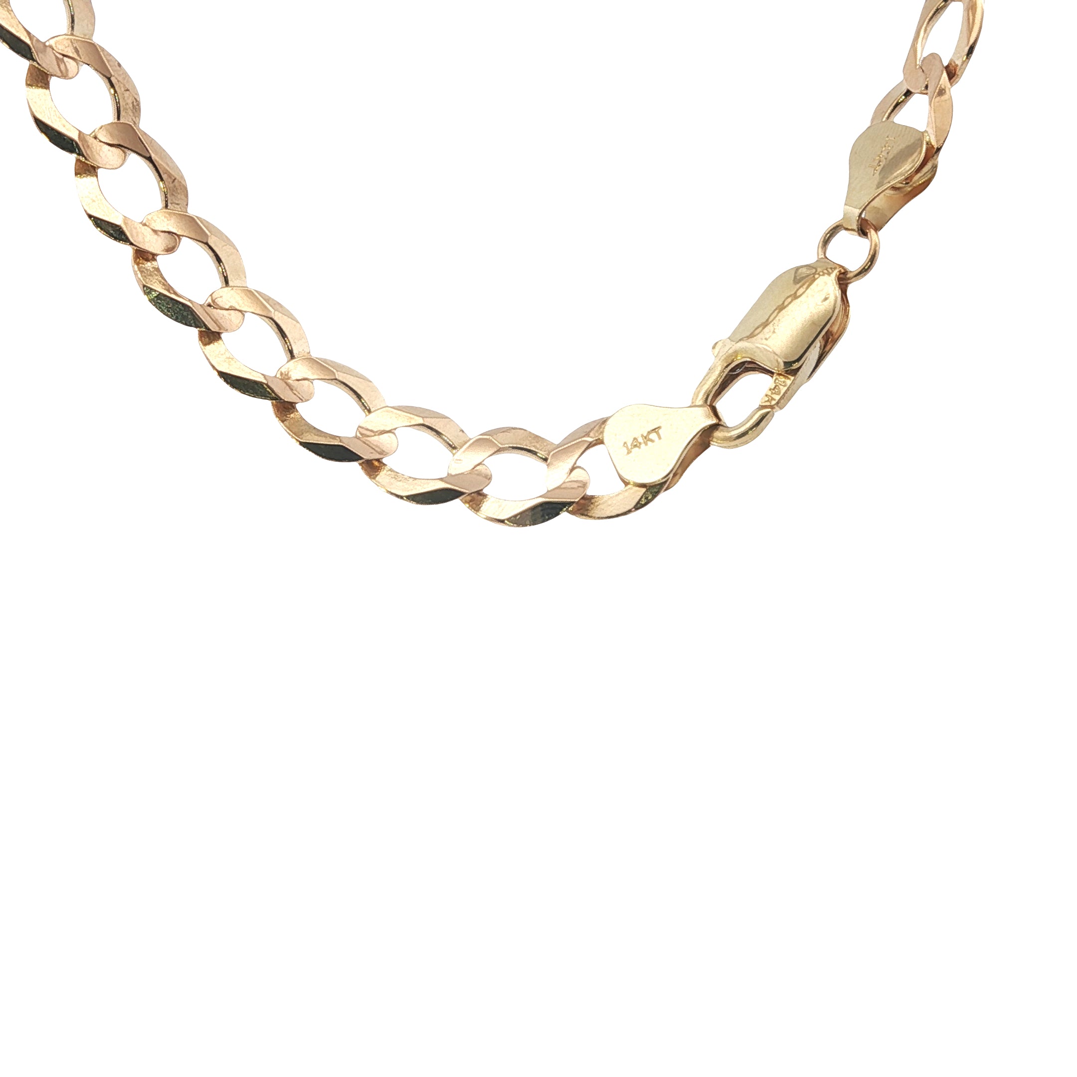 Gold chain necklace on a white background