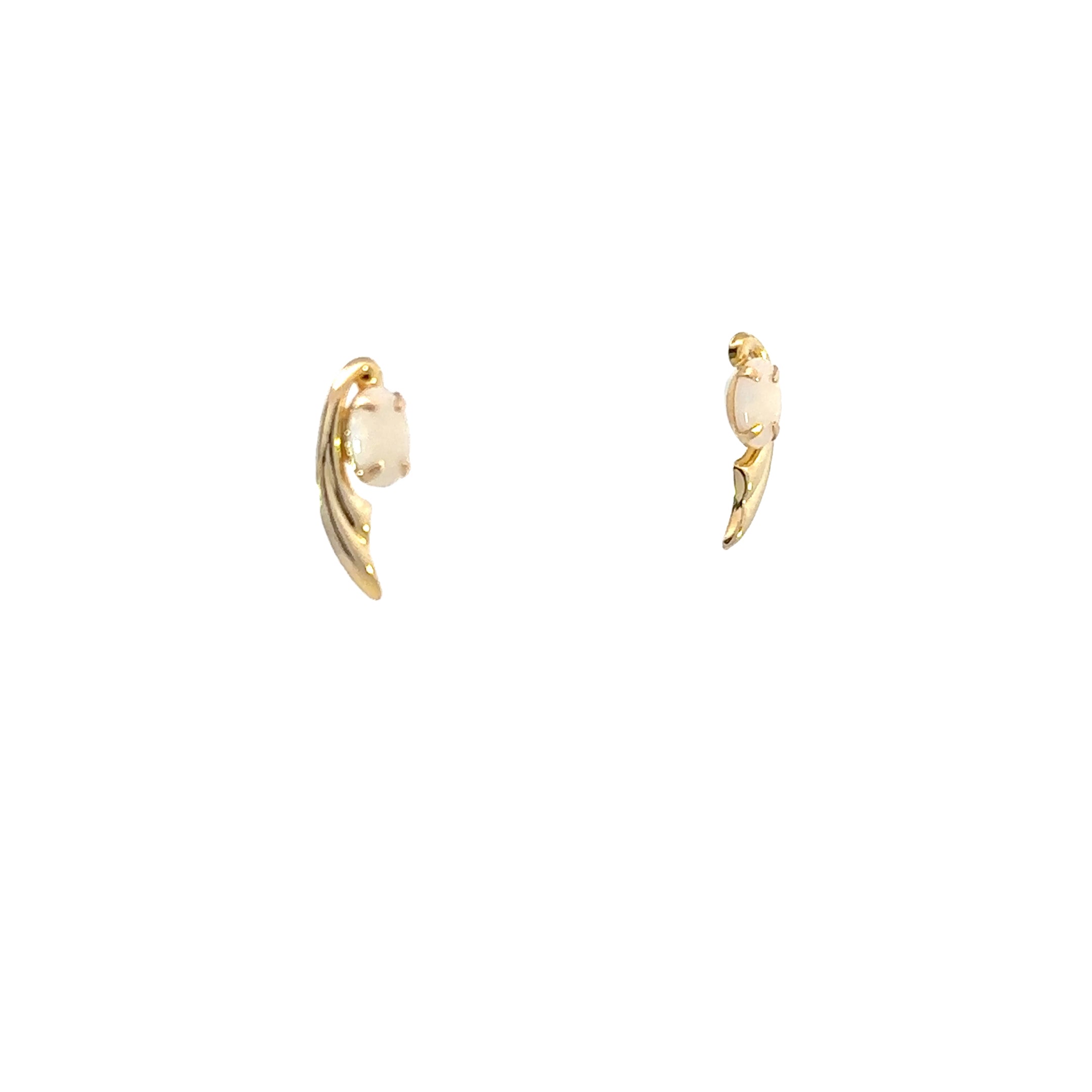 Estate Collection: 14K Yellow Gold Oval Opal Swoop Stud Earrings