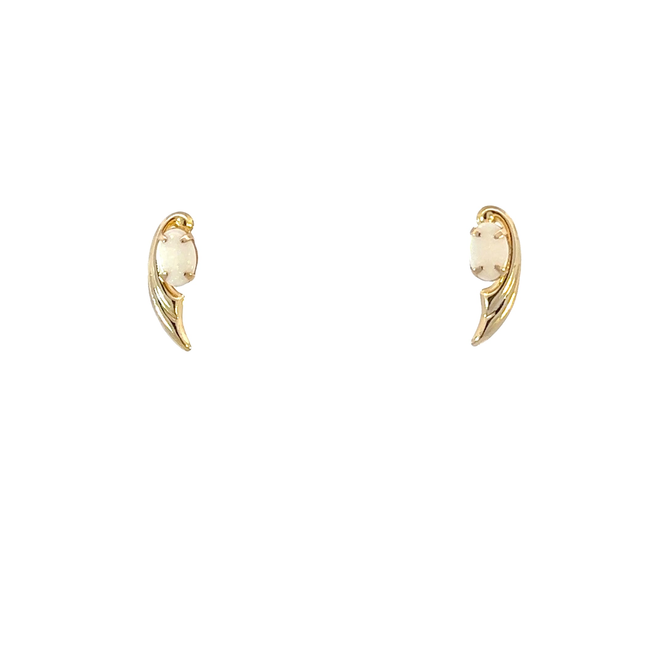 Estate Collection: 14K Yellow Gold Oval Opal Swoop Stud Earrings