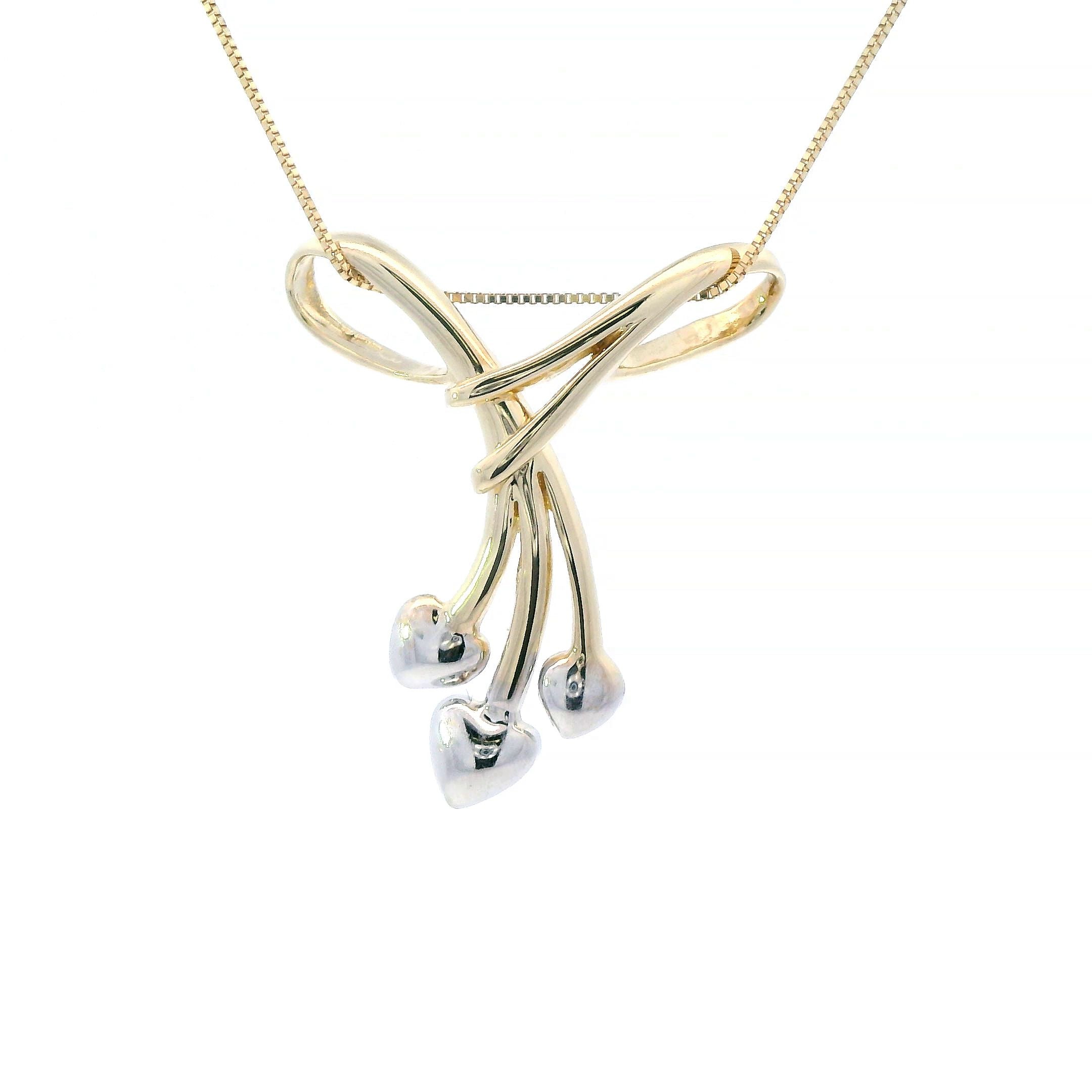 Estate Collection: 10K Yellow & White Gold Two-Toned Triple Heart Slide Pendant without Chain